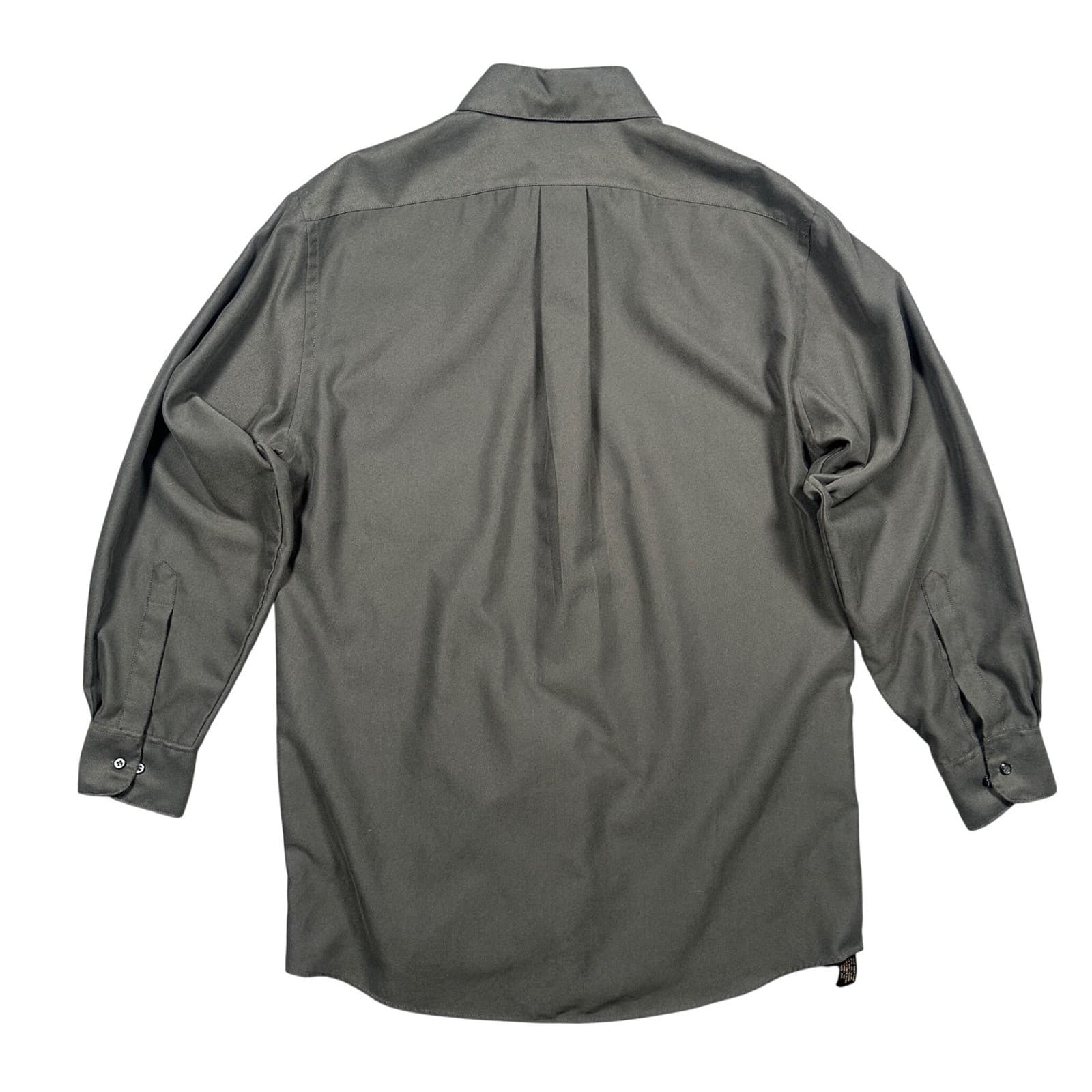 Van Heusen Dress Shirt Mens Medium Olive Green Microfiber Long Sleeve - Thumbnail 3