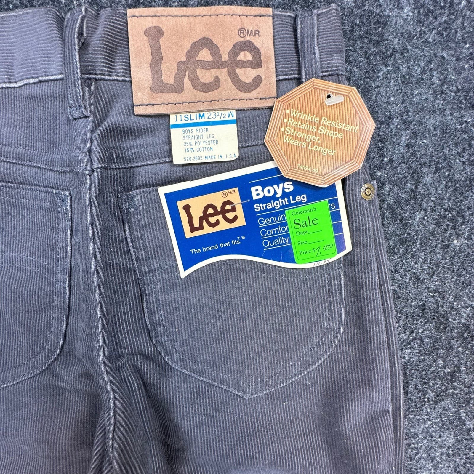 Lee Rider Straight Leg Pants Boys 11 Slim Gray Corduroy Vintage 70s 80s NOS USA - Thumbnail 10