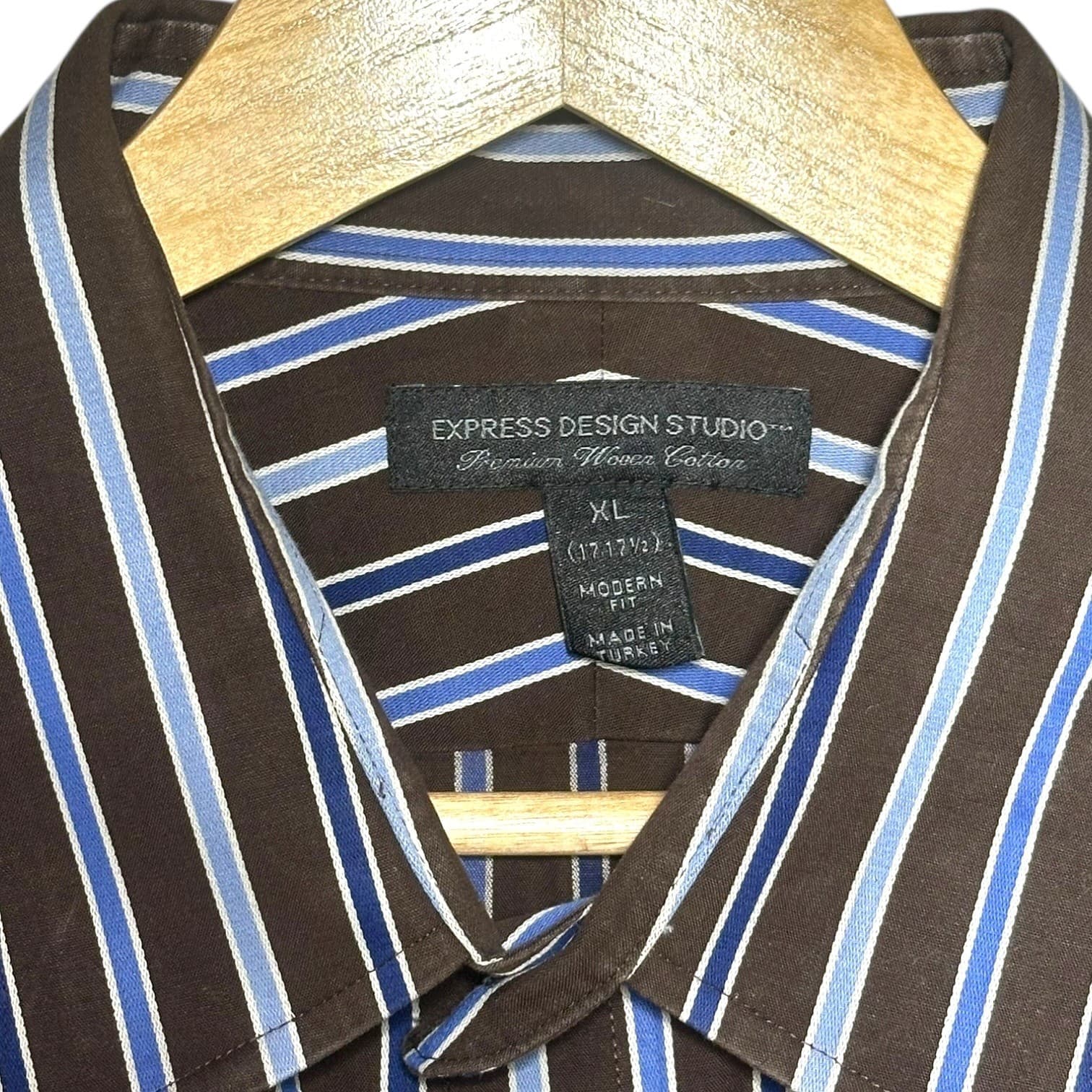 Express Design Studio Men's XL Modern Fit Premium Woven Cotton Dress Shirt - Thumbnail 4