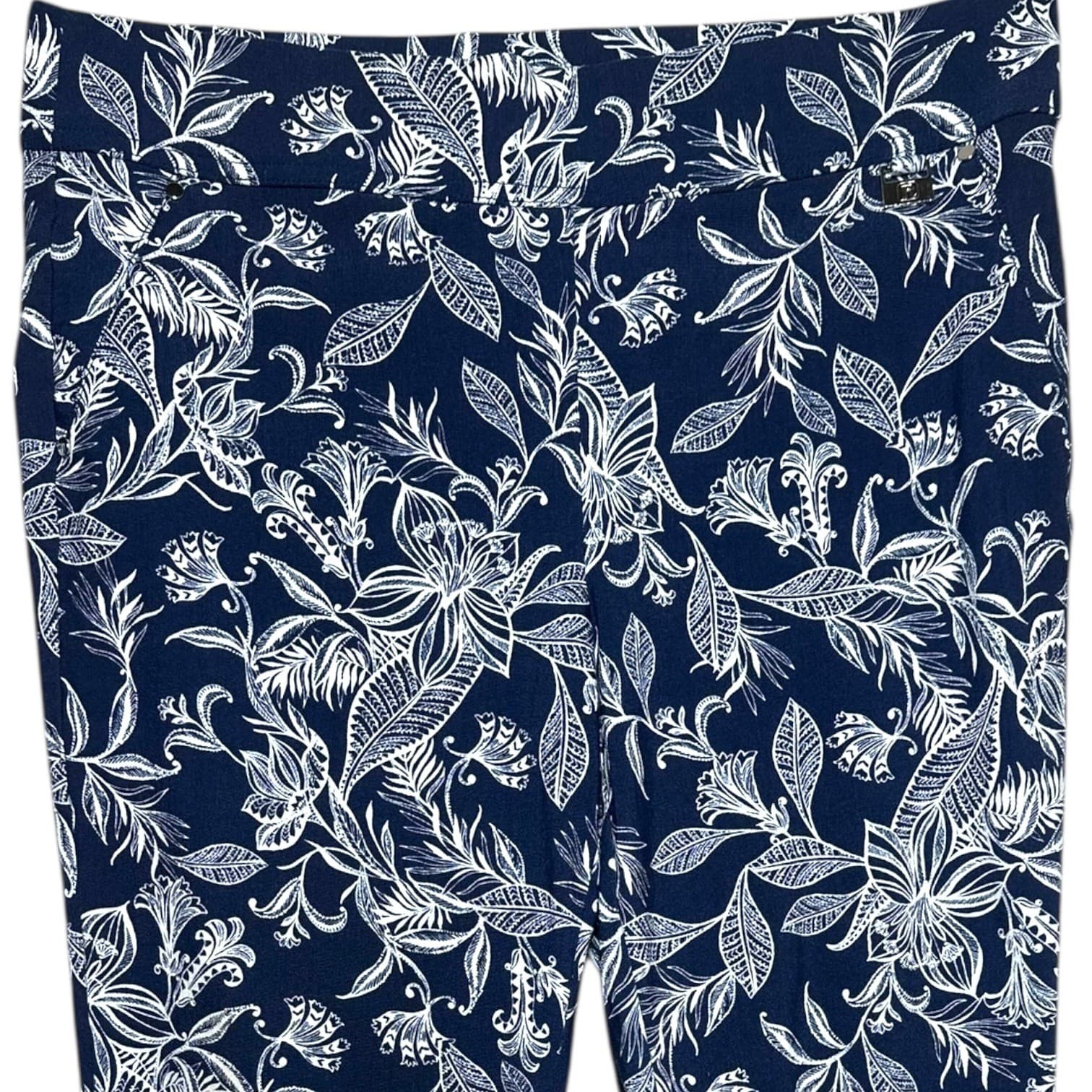 Rafaella Comfort Women's Navy Blue White Floral Print Cropped Pants Size 10 - Thumbnail 3