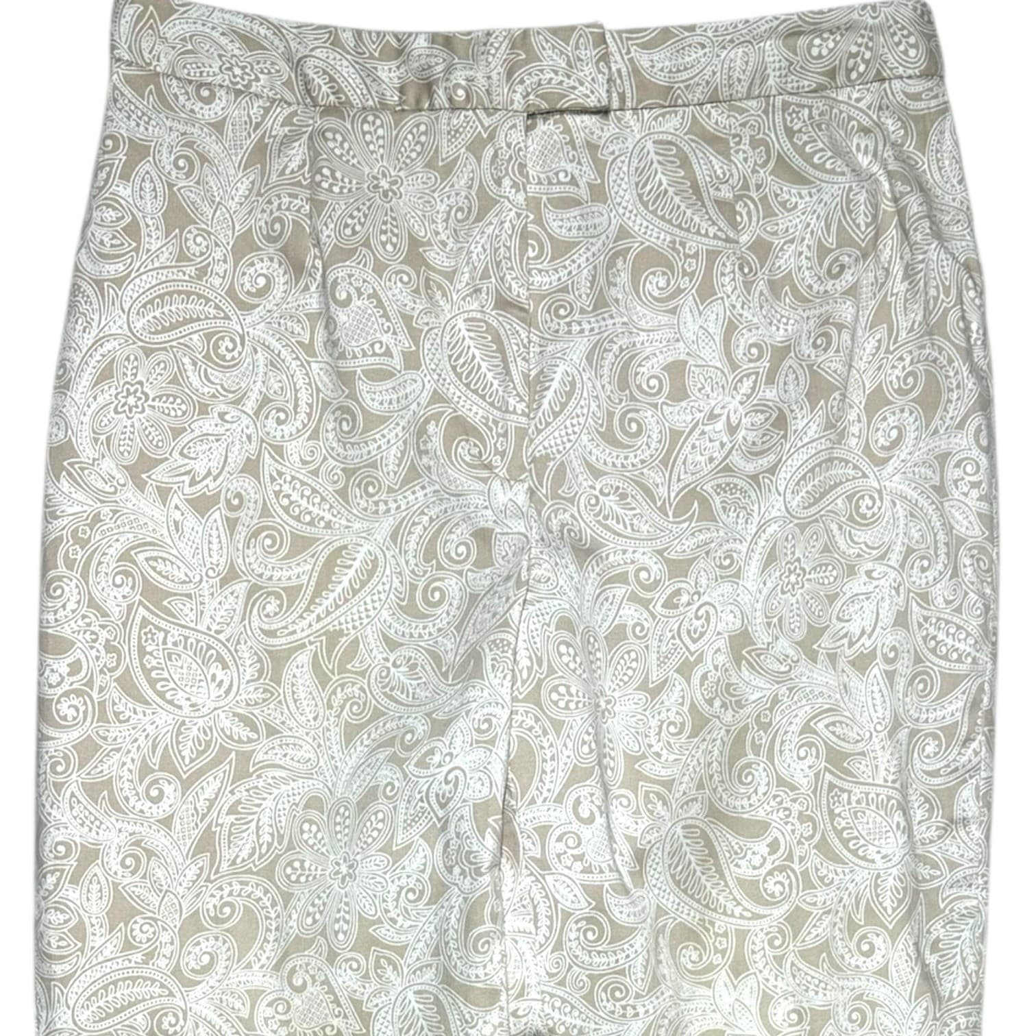HAROLDS Women's Pants Paisley Print Straight Leg Size 6 White Cotton Spandex - Thumbnail 3