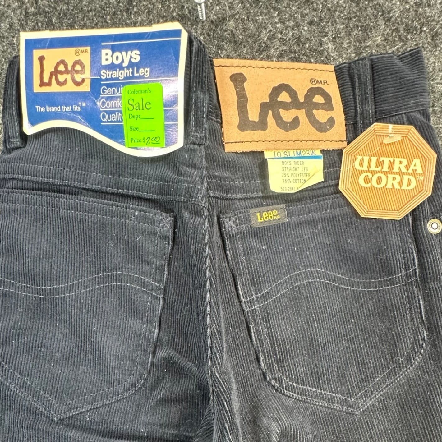Lee Corduroy Pants Boys 10 Slim Black Cotton Blend Straight Vintage 70s 80s USA - Thumbnail 7