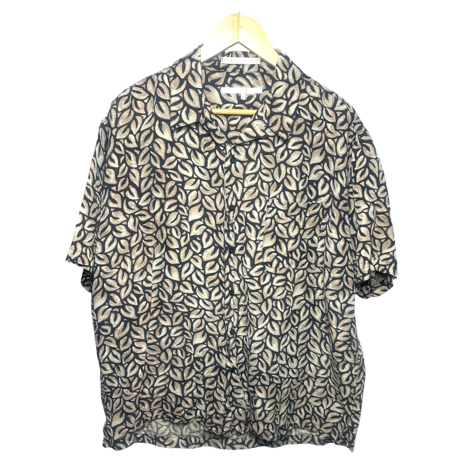 Perry Ellis Womens XL Leaf Print Button Up Short Sleeve Shirt Relaxed Fit - Thumbnail 2