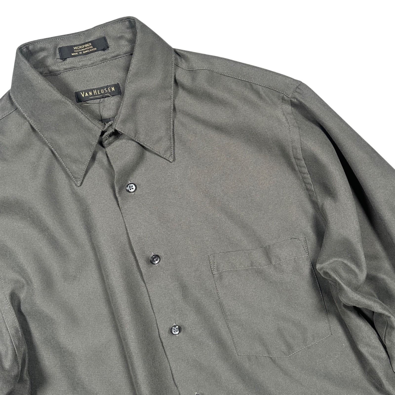 Van Heusen Dress Shirt Mens Medium Olive Green Microfiber Long Sleeve - Thumbnail 4