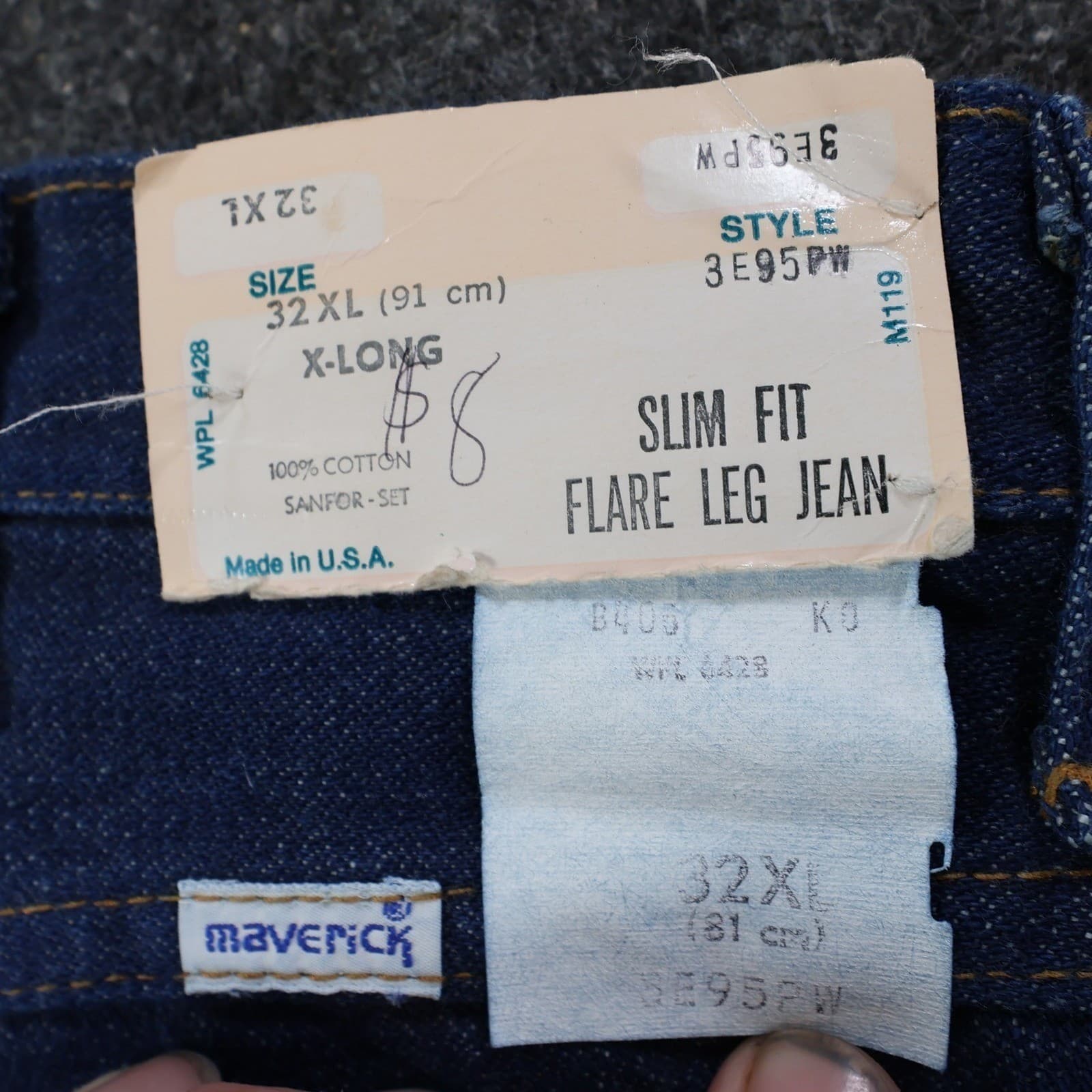 Maverick Flare Leg Jeans Mens 32XL Blue Cotton Slim Fit Vintage 70s 80s USA NOS - Thumbnail 8