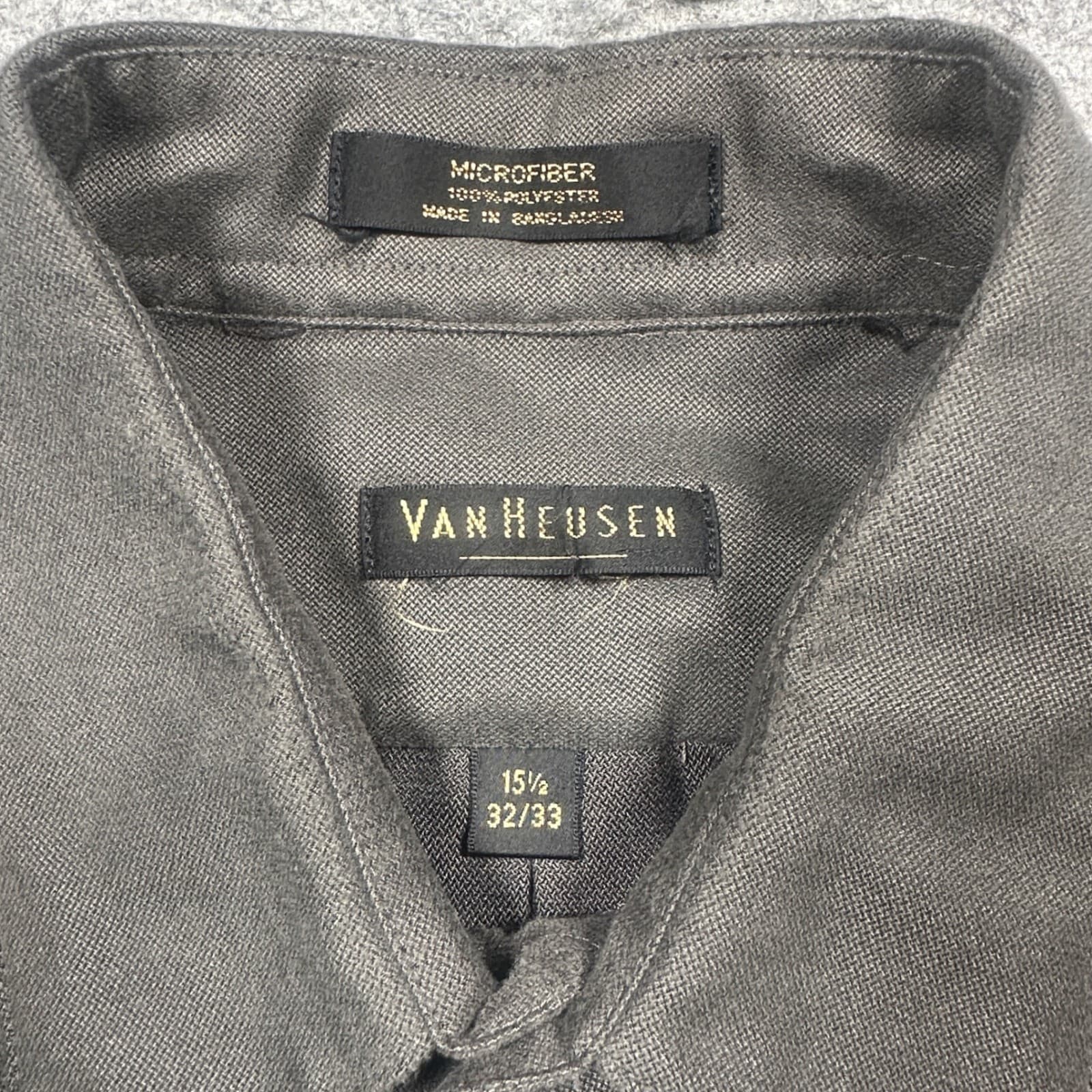 Van Heusen Dress Shirt Mens Medium Olive Green Microfiber Long Sleeve - Thumbnail 8
