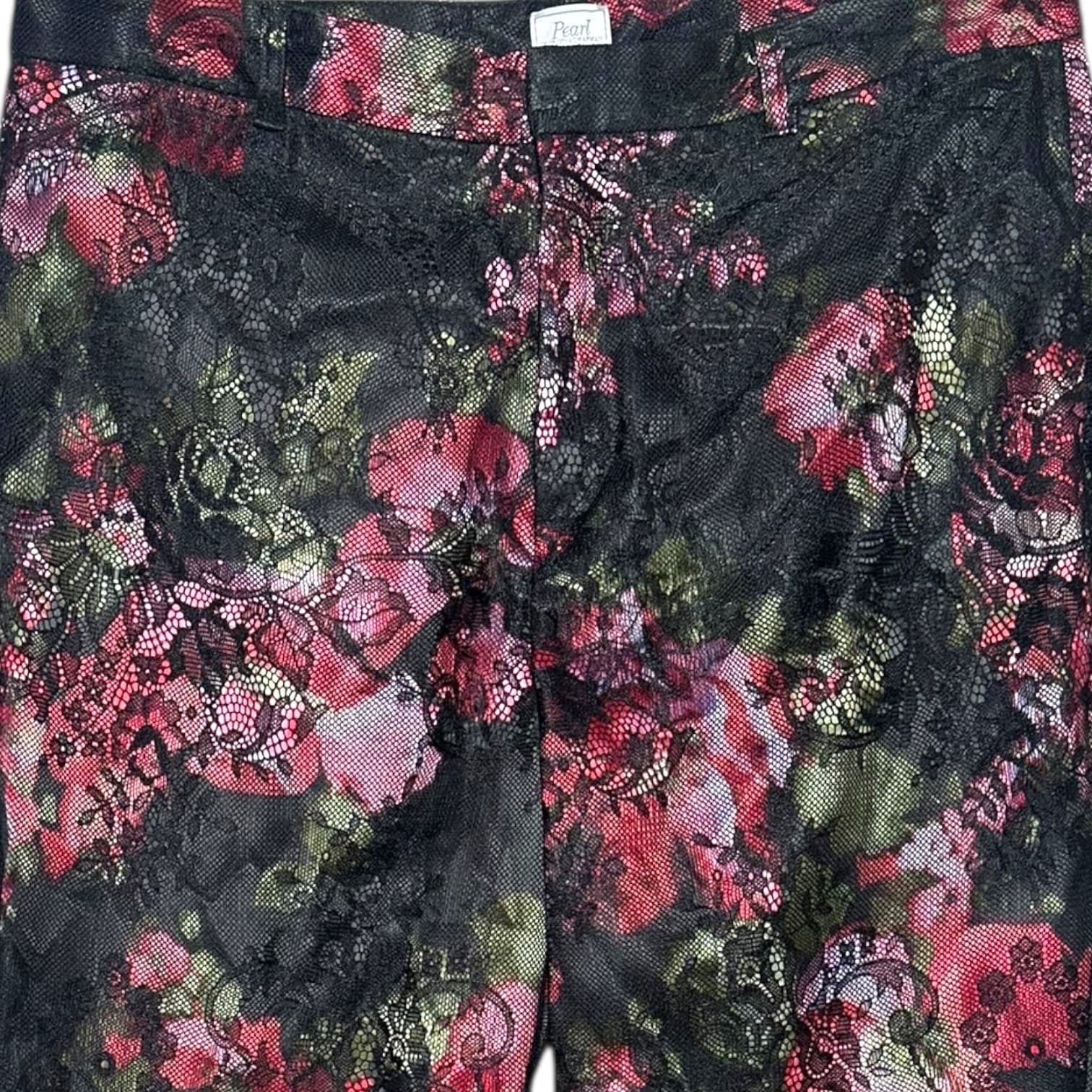 Pearl Georgina Chapman Black Floral Lace Overlay Trouser Pants Size 8 - Thumbnail 3