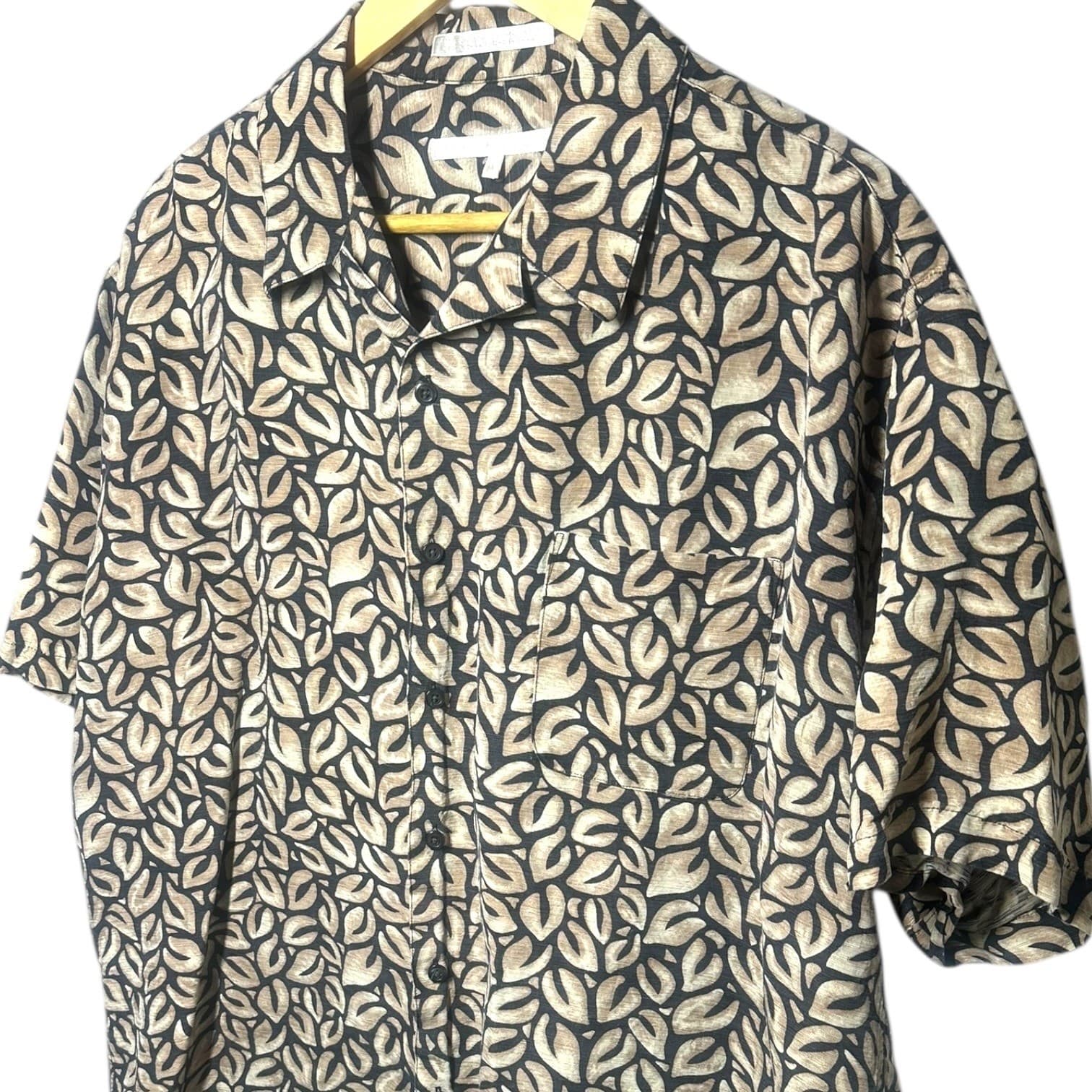 Perry Ellis Womens XL Leaf Print Button Up Short Sleeve Shirt Relaxed Fit - Thumbnail 3