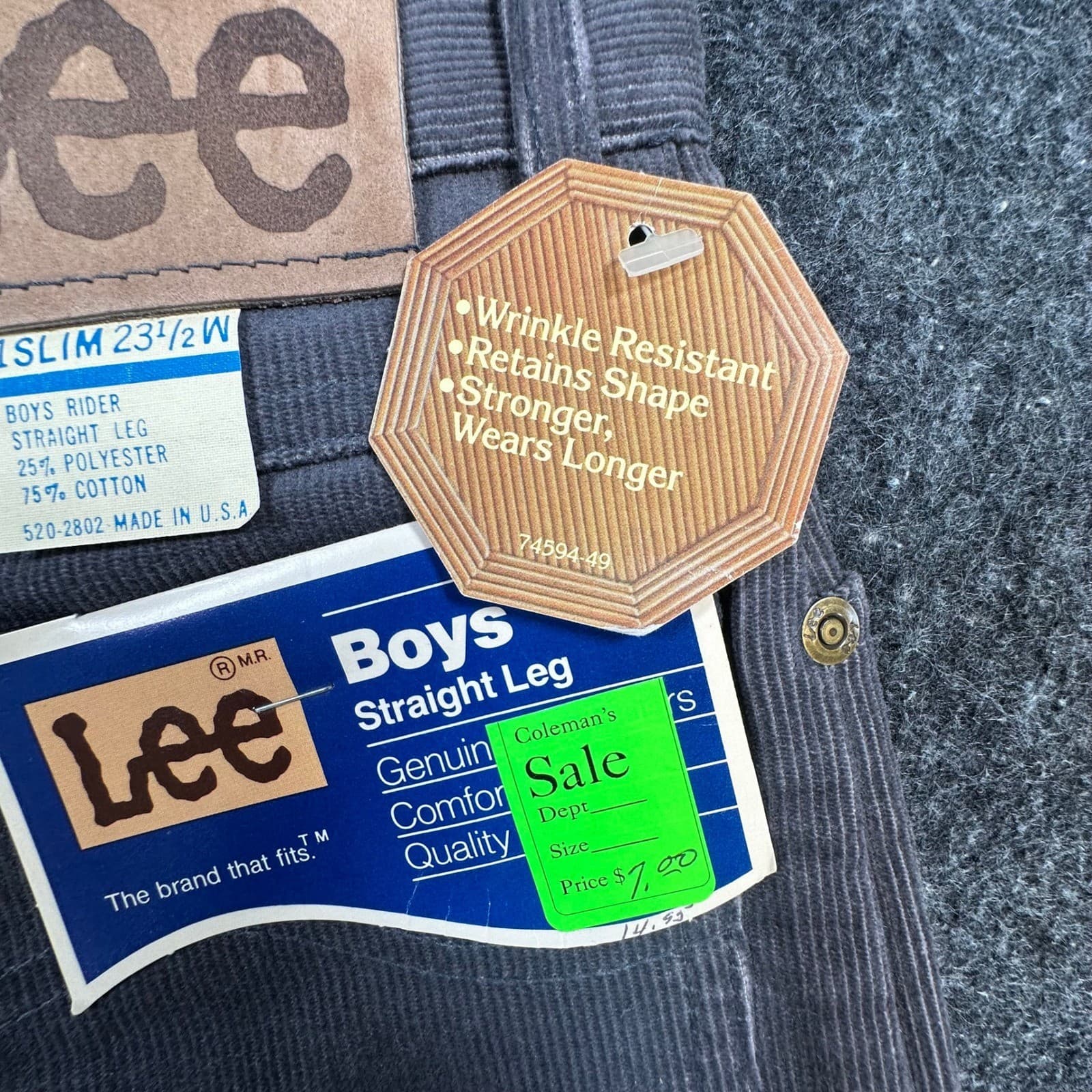 Lee Rider Straight Leg Pants Boys 11 Slim Gray Corduroy Vintage 70s 80s NOS USA - Thumbnail 8