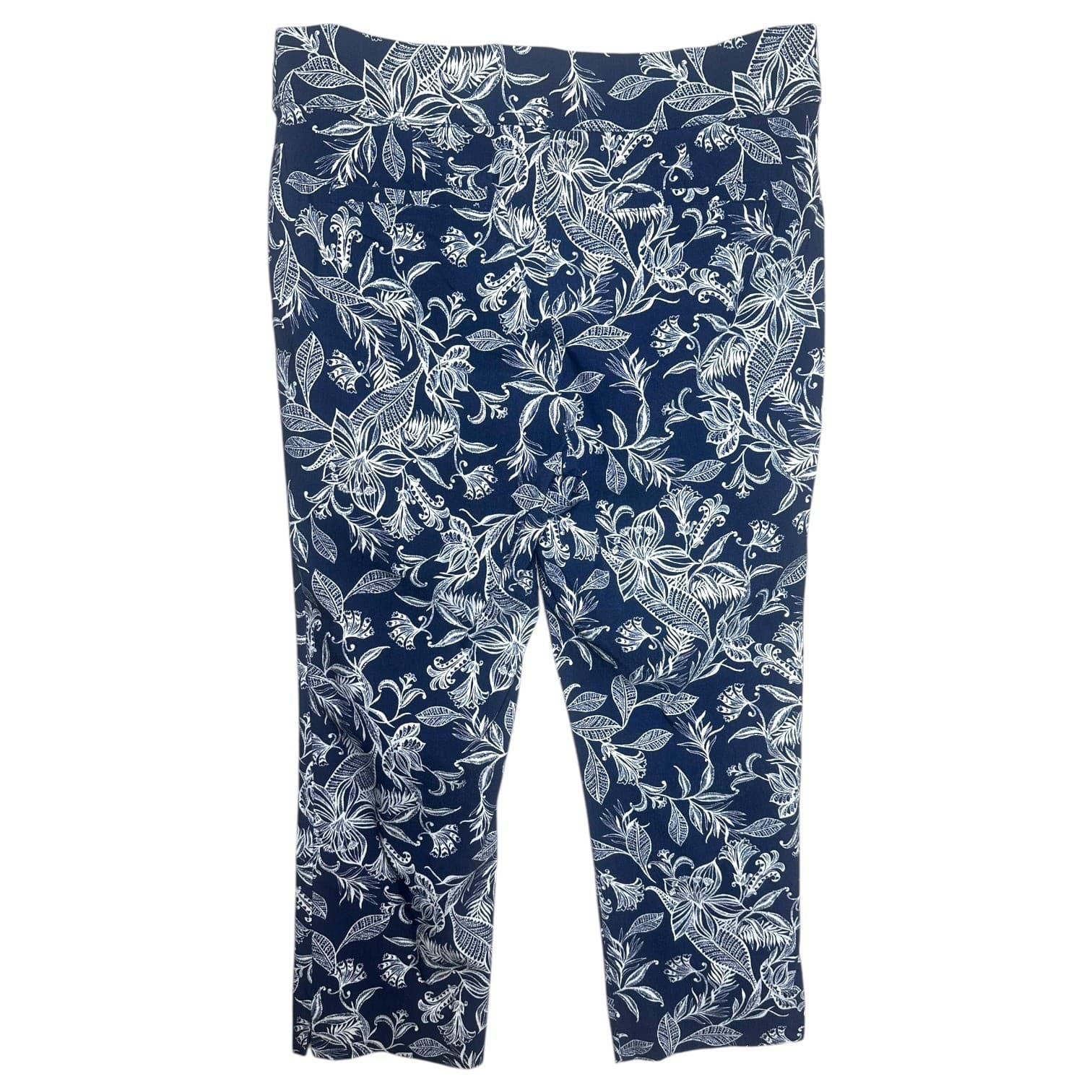 Rafaella Comfort Women's Navy Blue White Floral Print Cropped Pants Size 10 - Thumbnail 2