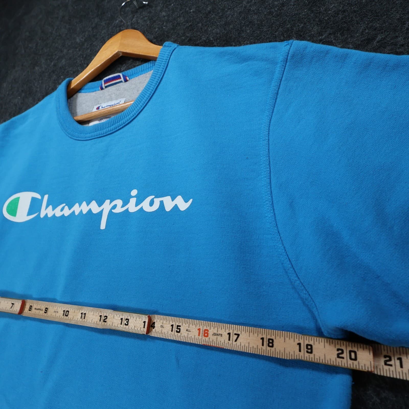 Champion Sweatshirt Mens S Blue Cotton Blend Regular Fit Script Logo Crewneck - Thumbnail 3