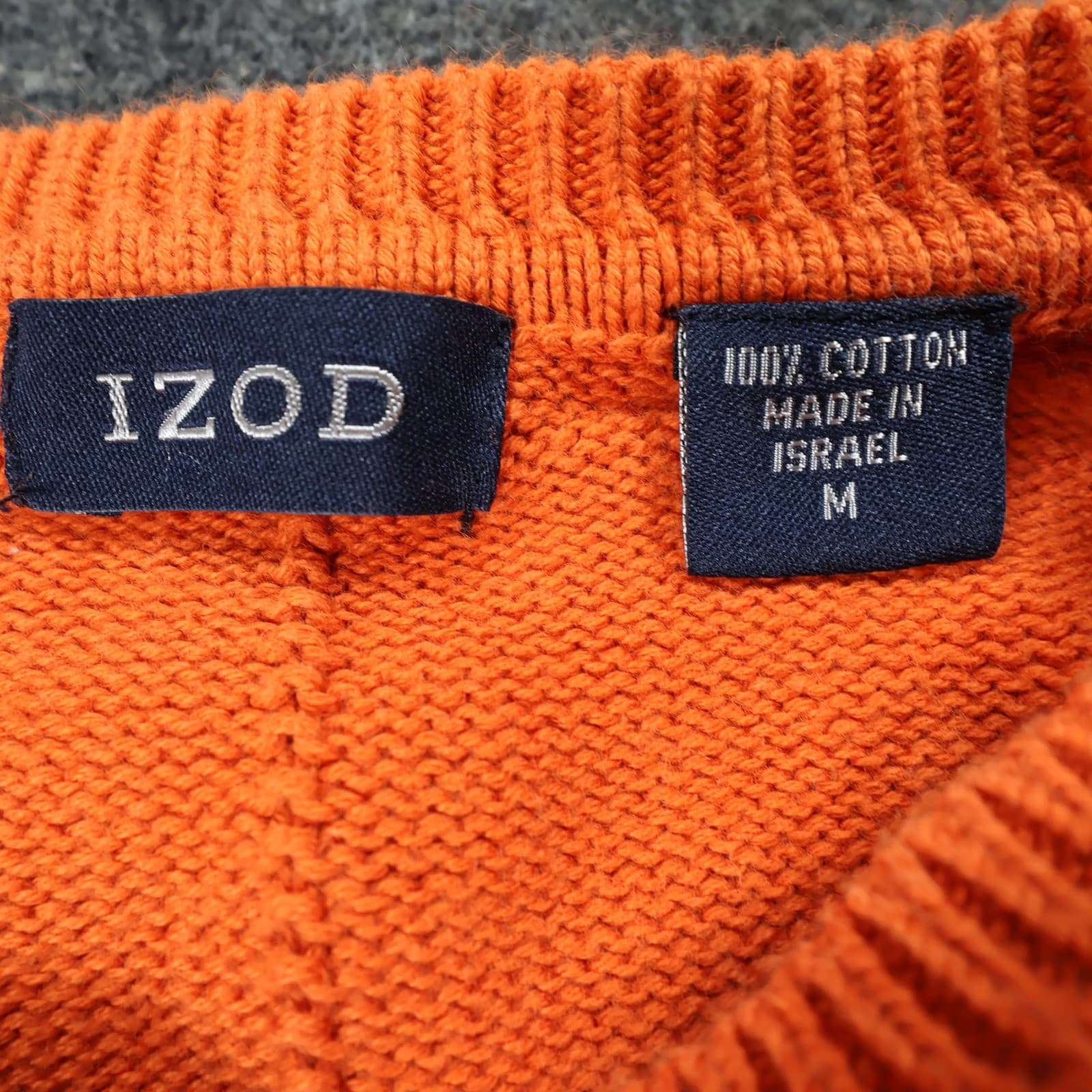 IZOD Sweater Mens Medium Orange 100% Cotton Crewneck Grid Texture Knit Classic - Thumbnail 7