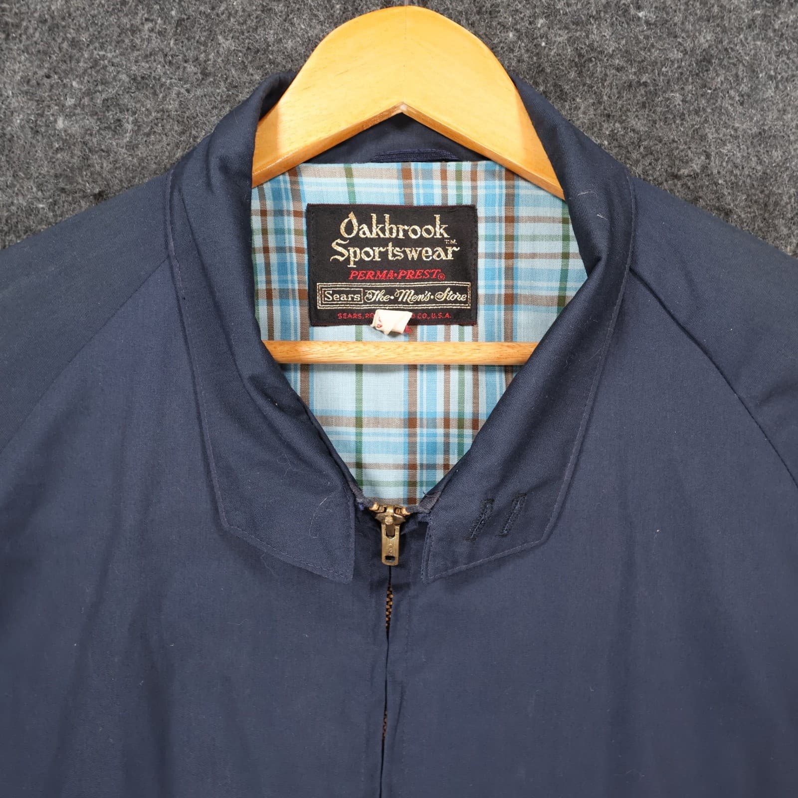Oakbrook Sportswear Harrington Jacket Mens 46 Long Navy Blue Perma-Prest Vintage - Thumbnail 10