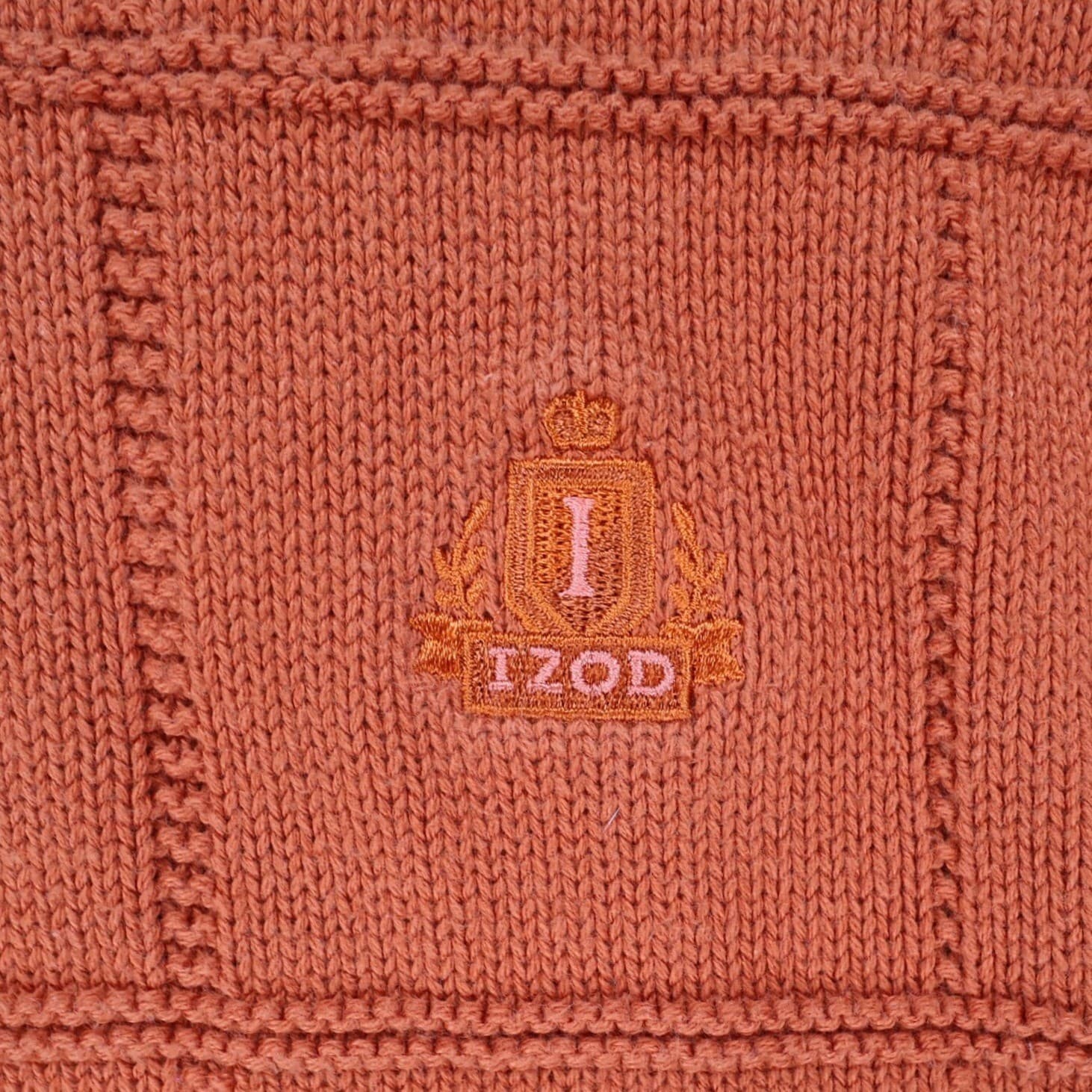IZOD Sweater Mens Medium Orange 100% Cotton Crewneck Grid Texture Knit Classic - Thumbnail 8