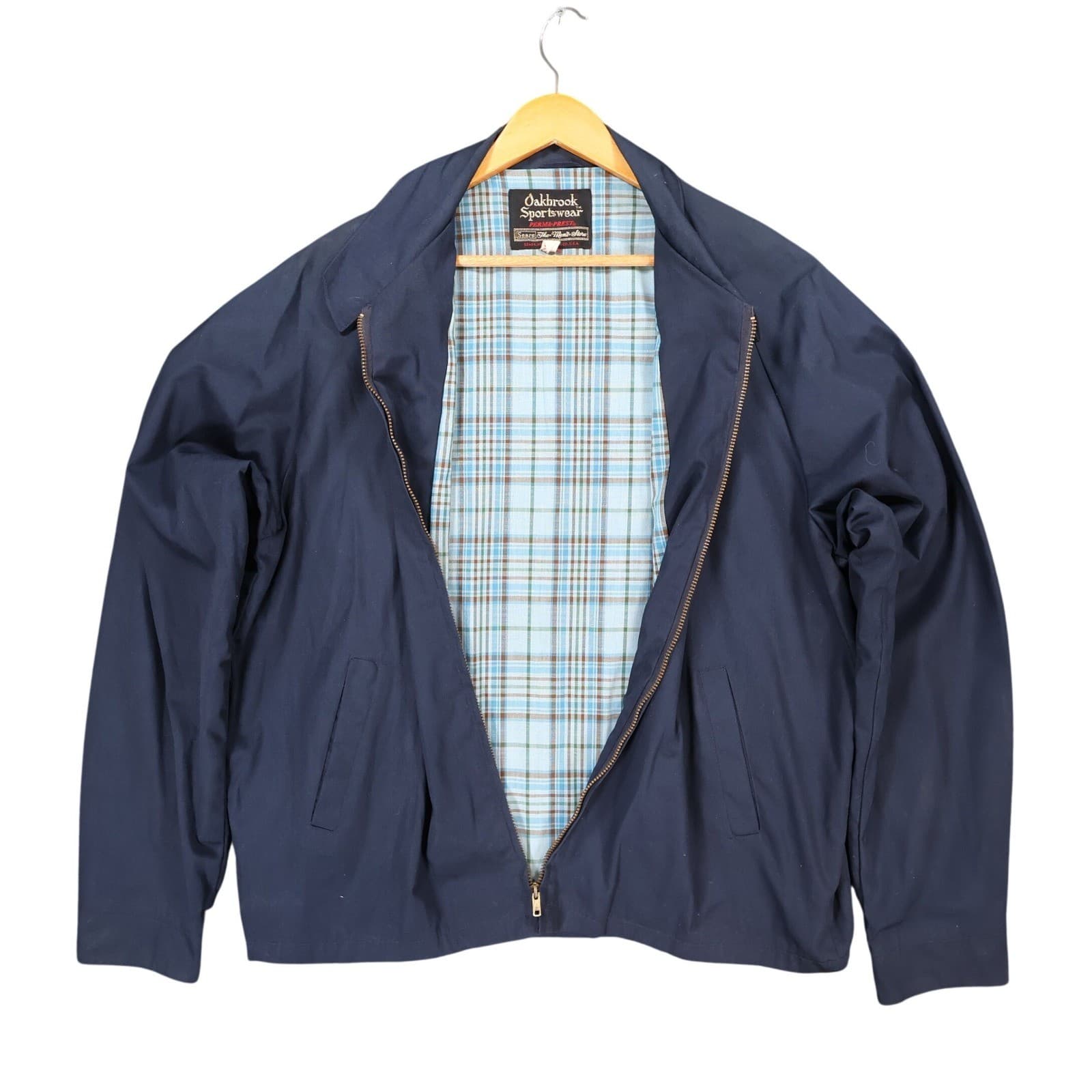 Oakbrook Sportswear Harrington Jacket Mens 46 Long Navy Blue Perma-Prest Vintage - Thumbnail 2