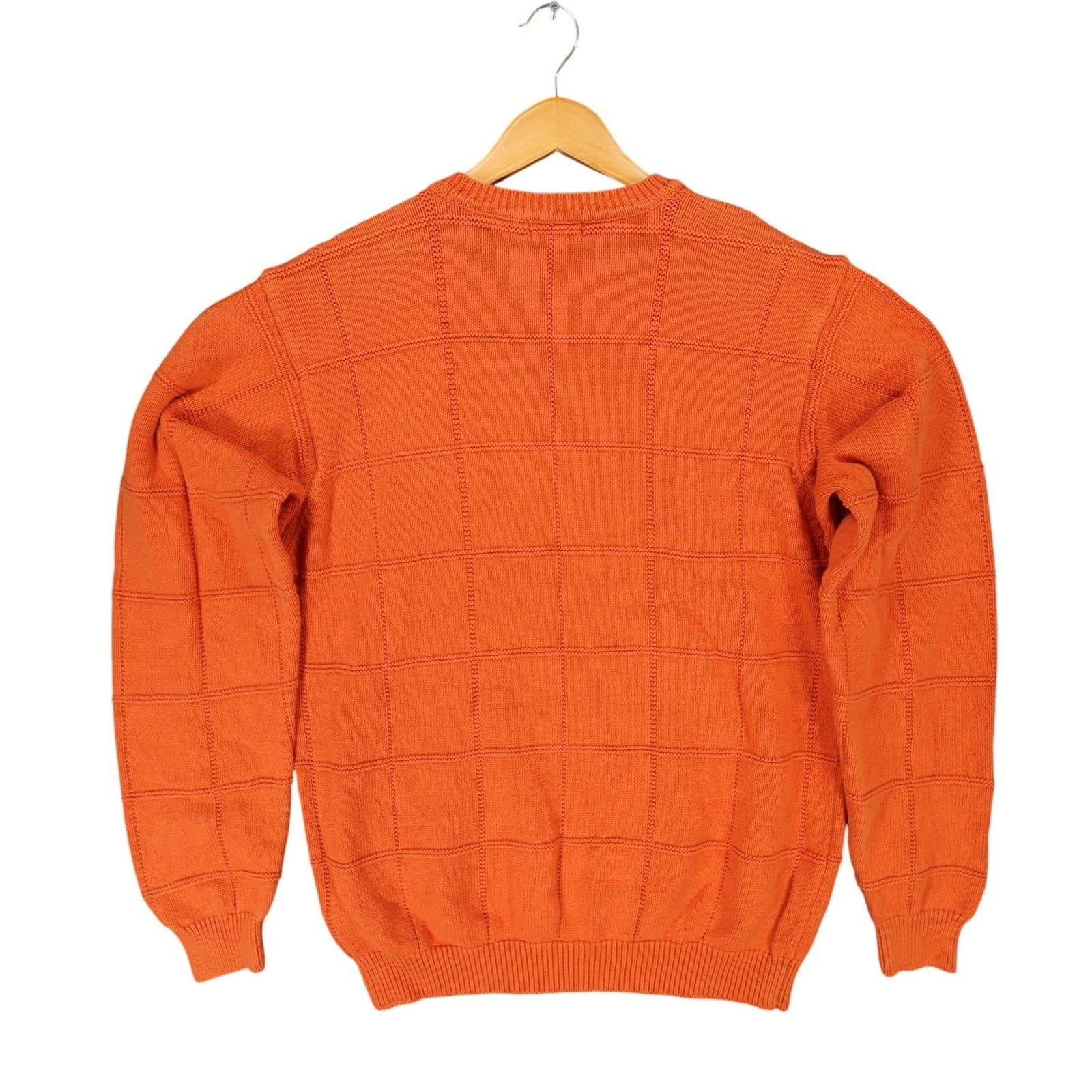IZOD Sweater Mens Medium Orange 100% Cotton Crewneck Grid Texture Knit Classic - Thumbnail 2
