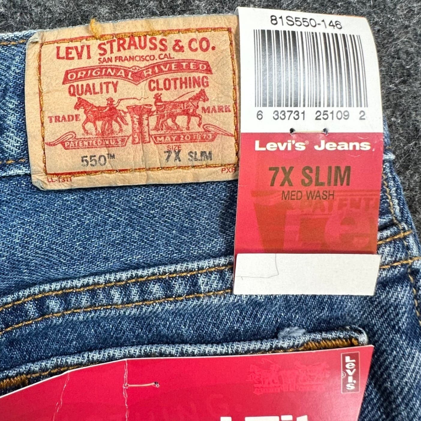 Levi's 550 Relaxed Fit Jeans Boys 7X Slim Medium Wash Cotton Denim New Old Stock - Thumbnail 7