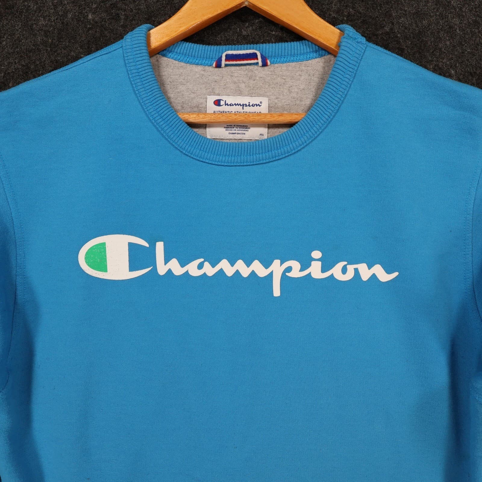 Champion Sweatshirt Mens S Blue Cotton Blend Regular Fit Script Logo Crewneck - Thumbnail 9