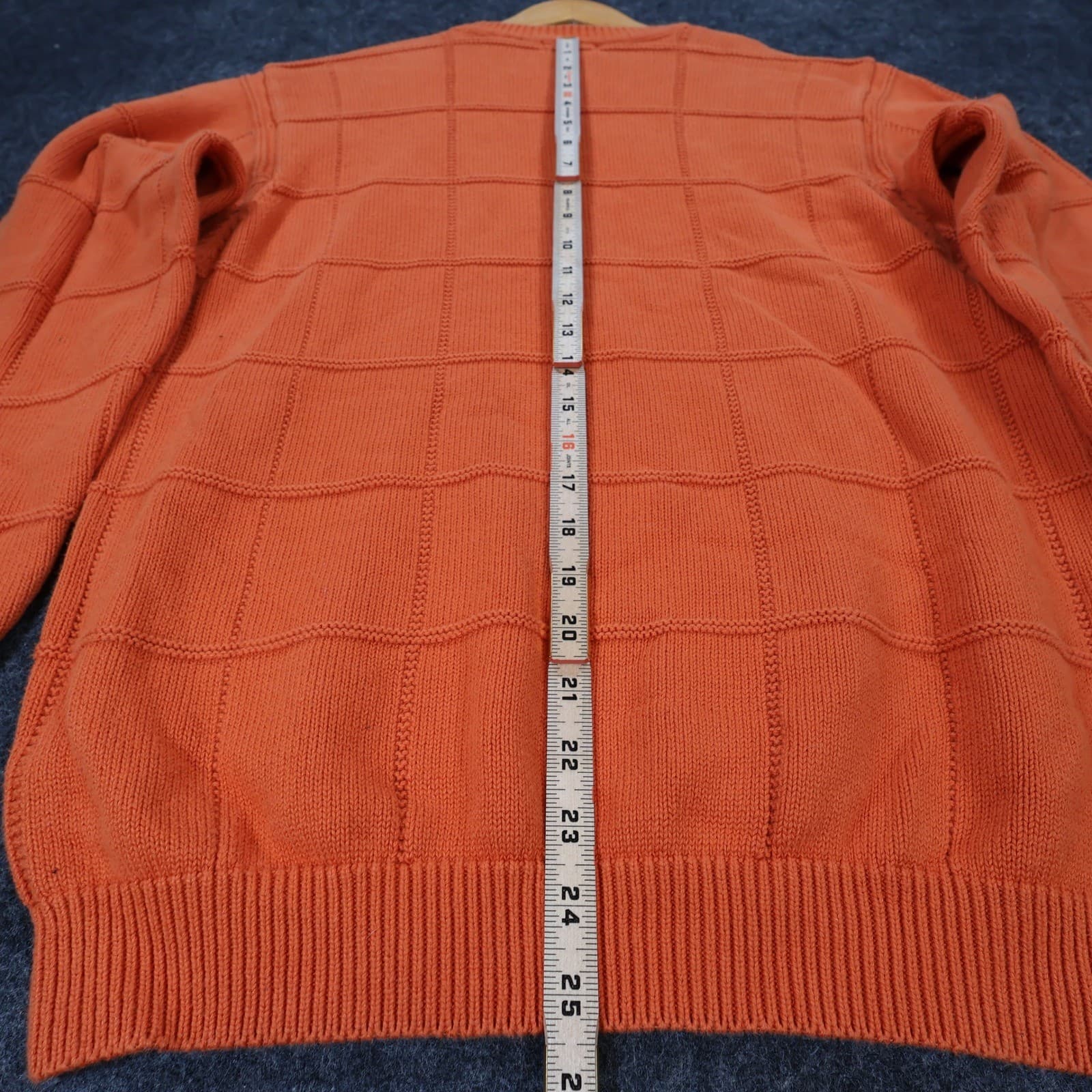 IZOD Sweater Mens Medium Orange 100% Cotton Crewneck Grid Texture Knit Classic - Thumbnail 5