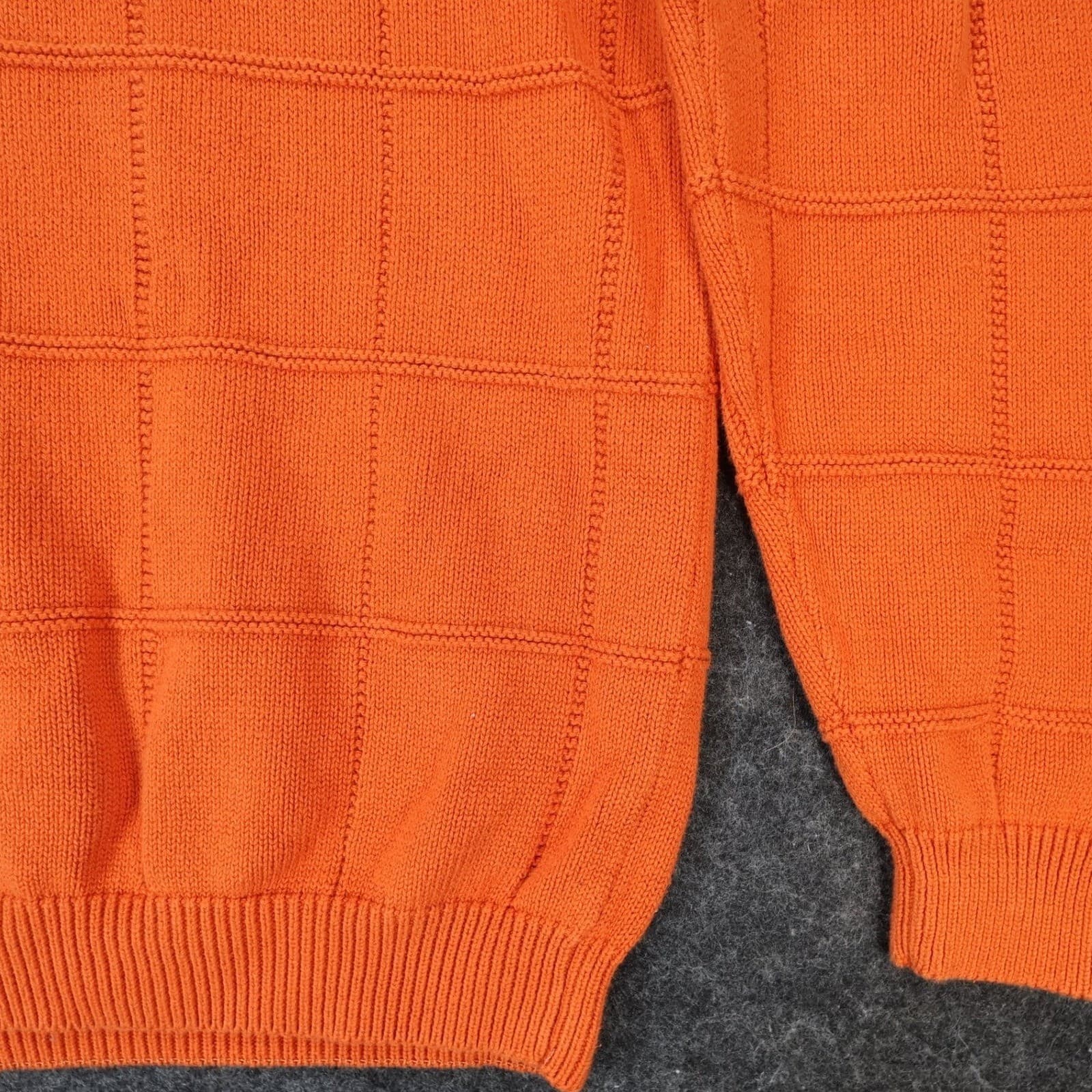 IZOD Sweater Mens Medium Orange 100% Cotton Crewneck Grid Texture Knit Classic - Thumbnail 10