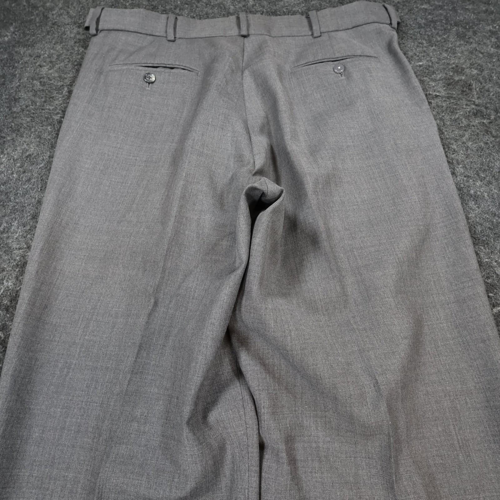 Stafford Dress Pants Mens 34x32 Gray Worsted Wool Blend Pleated Cuffed Slacks - Thumbnail 10