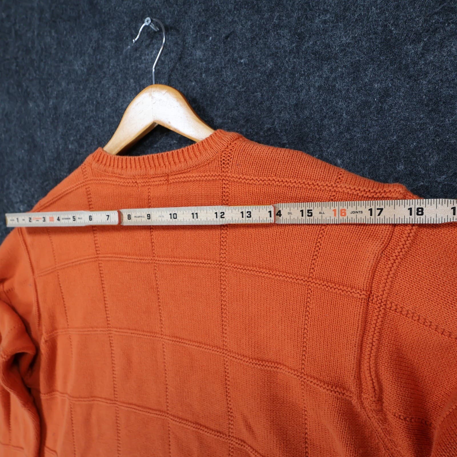 IZOD Sweater Mens Medium Orange 100% Cotton Crewneck Grid Texture Knit Classic - Thumbnail 6