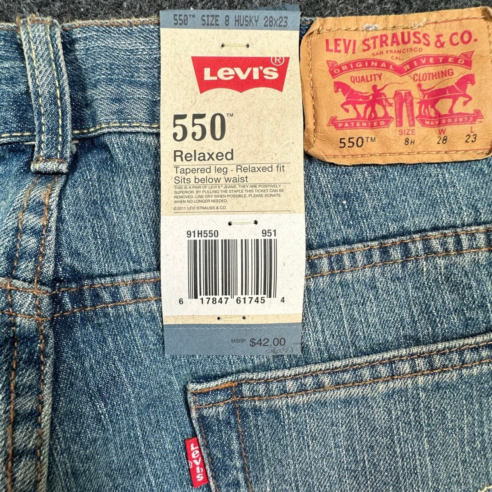Levi's 550 Relaxed Jeans Boys 8 Husky Blue Cotton Tapered New Old Stock - Thumbnail 9