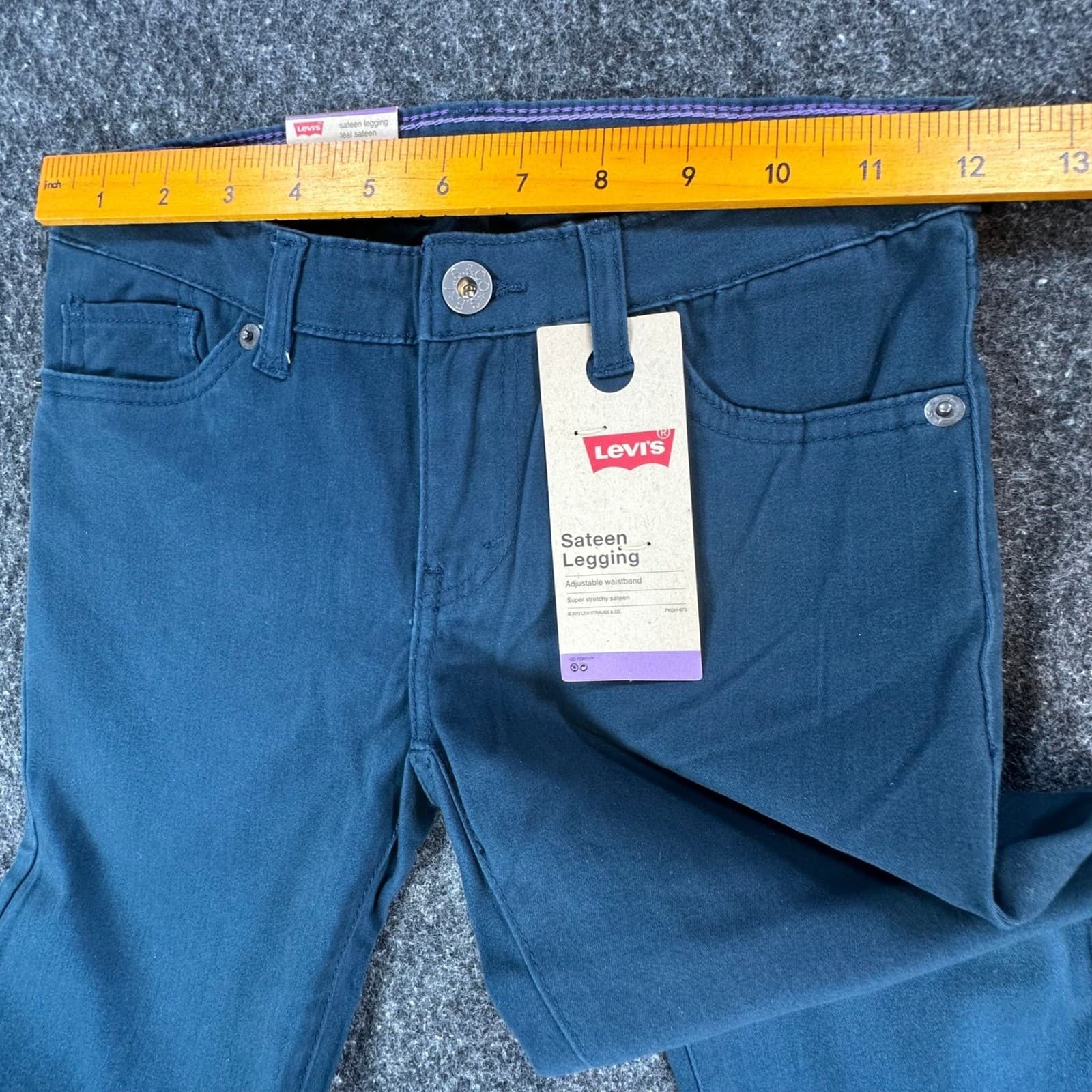 Levi's Sateen Legging Girls 10 Teal Cotton Stretch Adjustable Waist Skinny Pants - Thumbnail 6