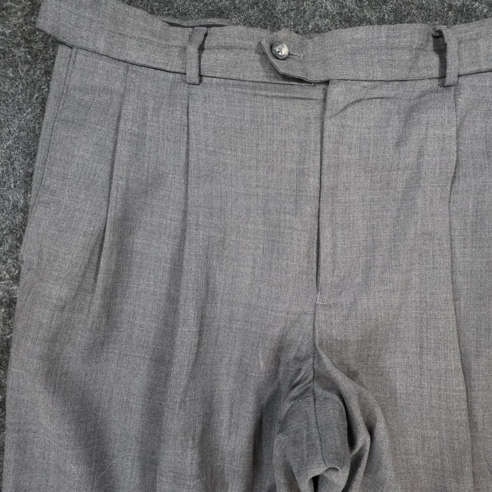 Stafford Dress Pants Mens 34x32 Gray Worsted Wool Blend Pleated Cuffed Slacks - Thumbnail 11
