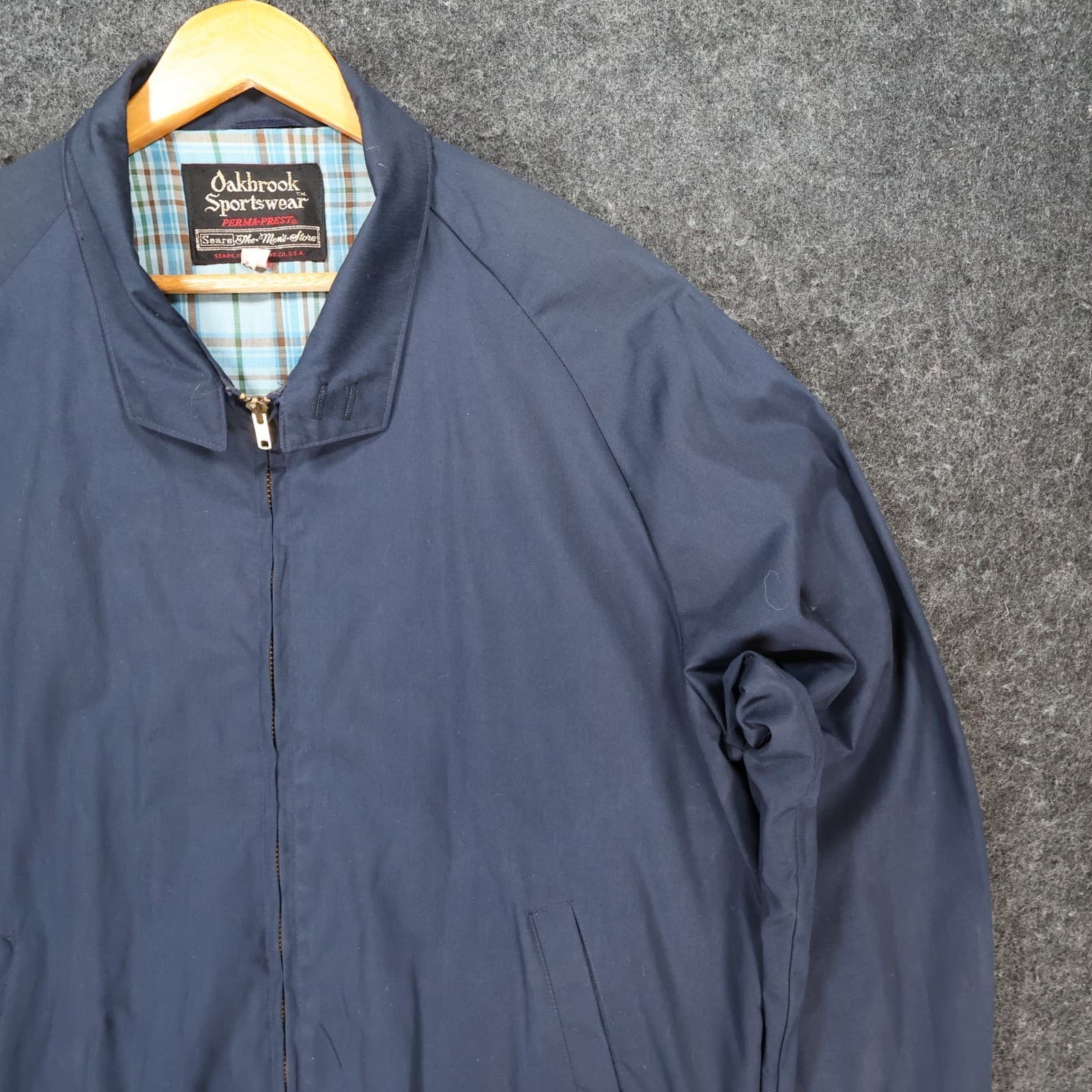 Oakbrook Sportswear Harrington Jacket Mens 46 Long Navy Blue Perma-Prest Vintage - Thumbnail 9