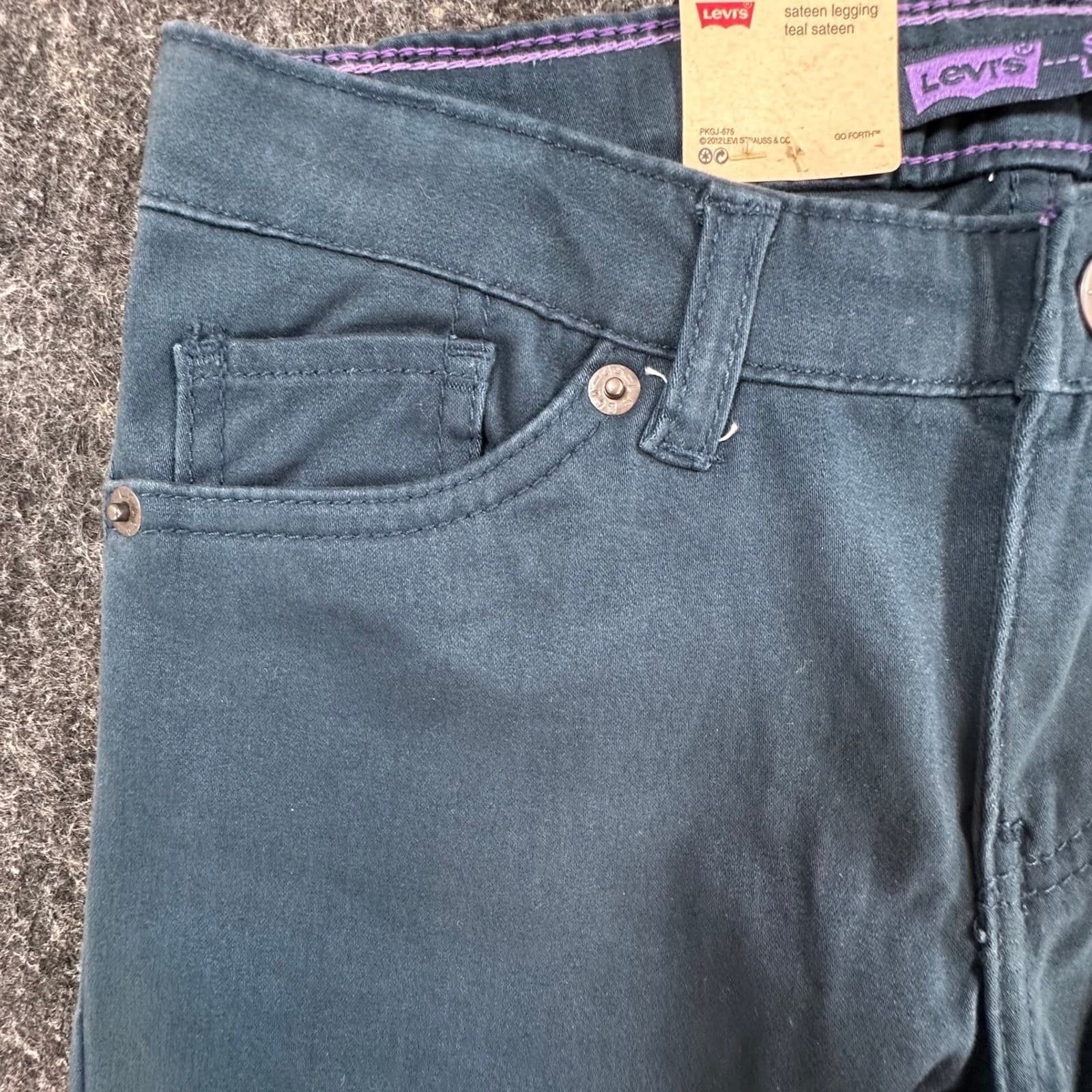 Levi's Sateen Legging Girls 10 Teal Cotton Stretch Adjustable Waist Skinny Pants - Thumbnail 11