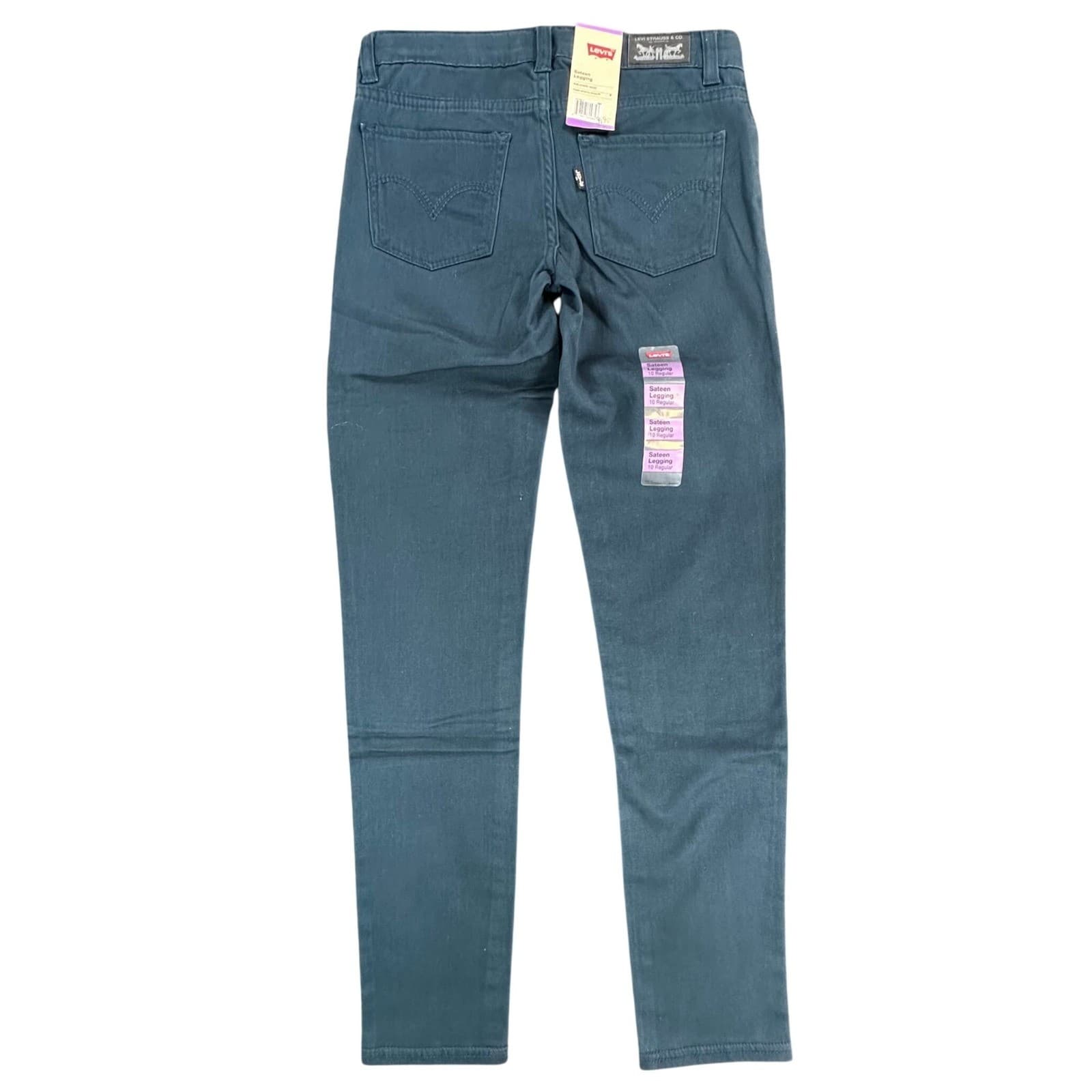 Levi's Sateen Legging Girls 10 Teal Cotton Stretch Adjustable Waist Skinny Pants - Thumbnail 2