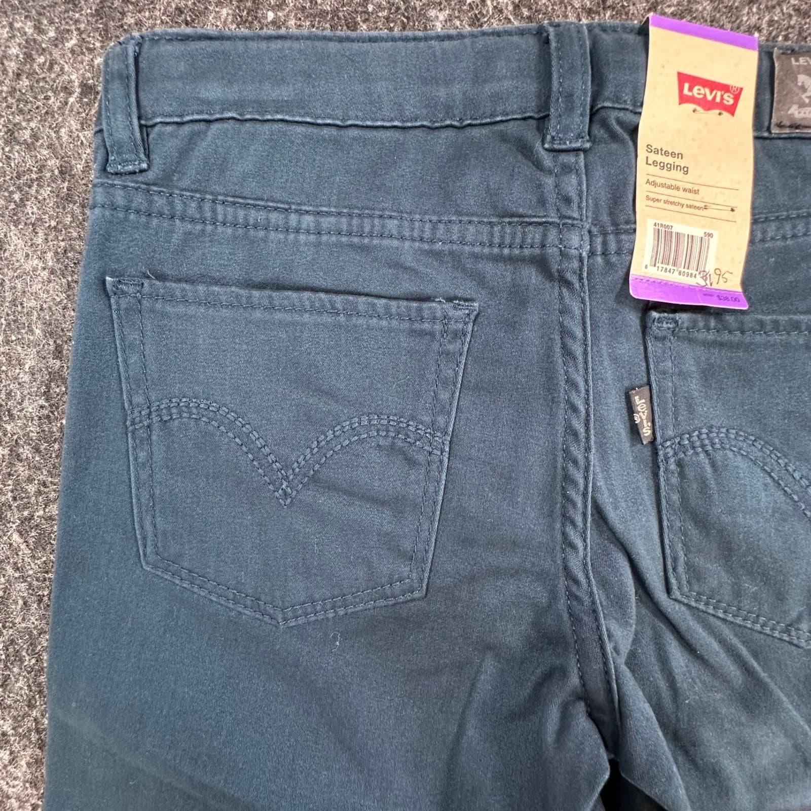 Levi's Sateen Legging Girls 10 Teal Cotton Stretch Adjustable Waist Skinny Pants - Thumbnail 12