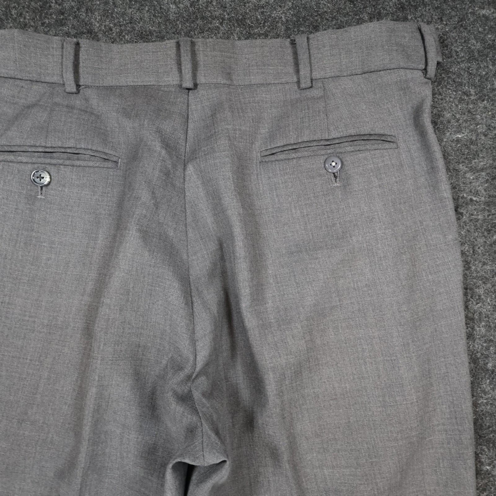 Stafford Dress Pants Mens 34x32 Gray Worsted Wool Blend Pleated Cuffed Slacks - Thumbnail 12