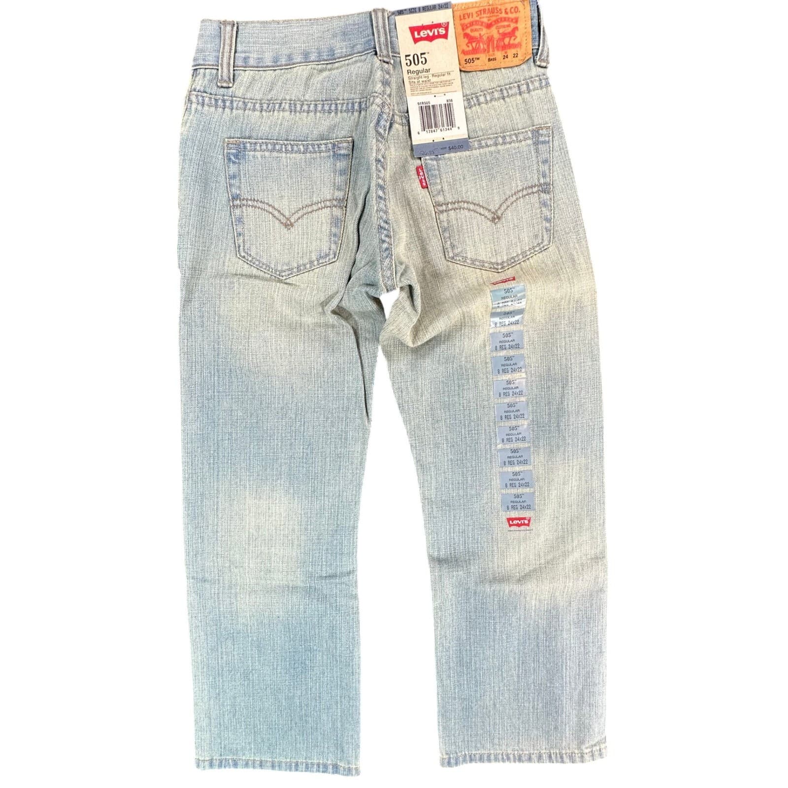 Levi's 505 Jeans Boys Size 8 Light Wash Cotton Regular Straight Leg NOS - Thumbnail 2