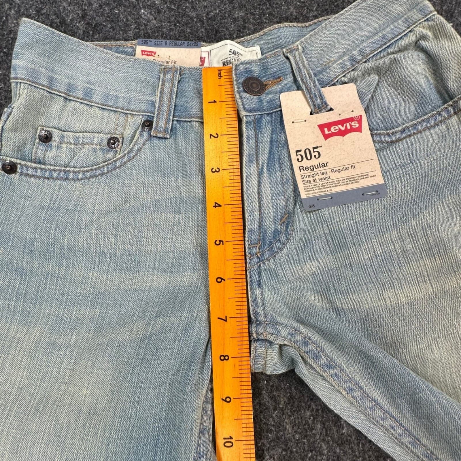 Levi's 505 Jeans Boys Size 8 Light Wash Cotton Regular Straight Leg NOS - Thumbnail 6