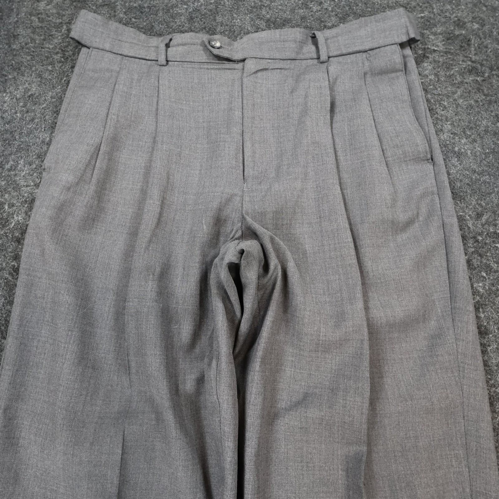 Stafford Dress Pants Mens 34x32 Gray Worsted Wool Blend Pleated Cuffed Slacks - Thumbnail 9