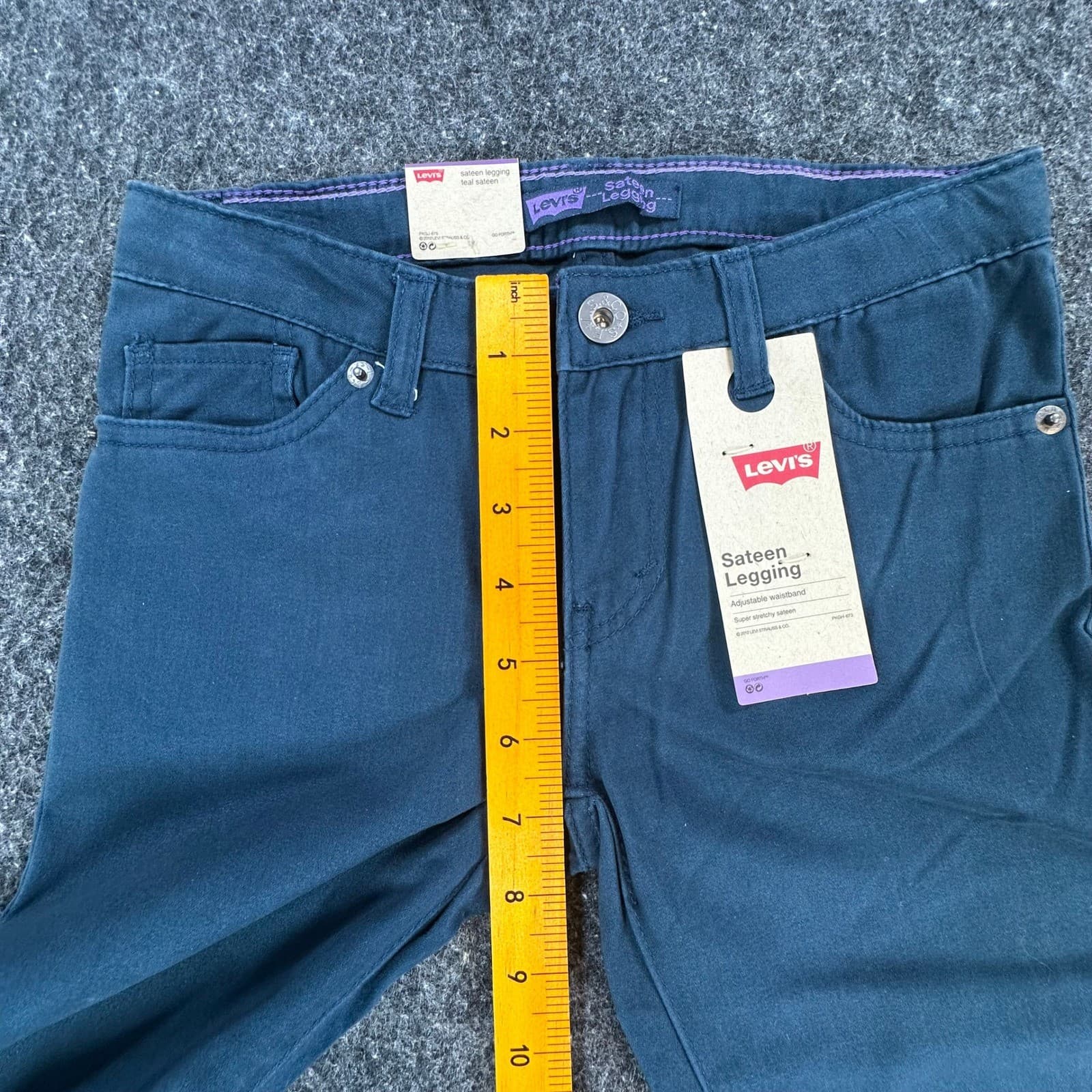 Levi's Sateen Legging Girls 10 Teal Cotton Stretch Adjustable Waist Skinny Pants - Thumbnail 5