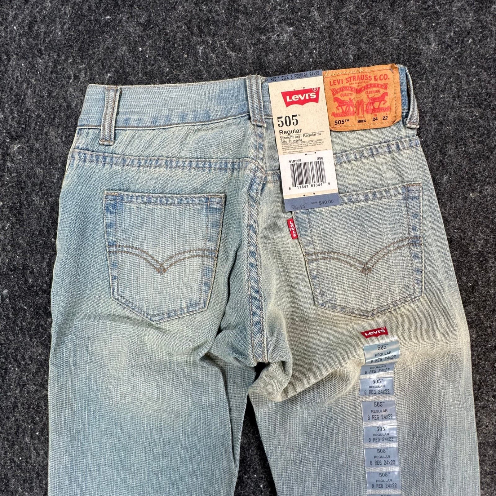 Levi's 505 Jeans Boys Size 8 Light Wash Cotton Regular Straight Leg NOS - Thumbnail 12