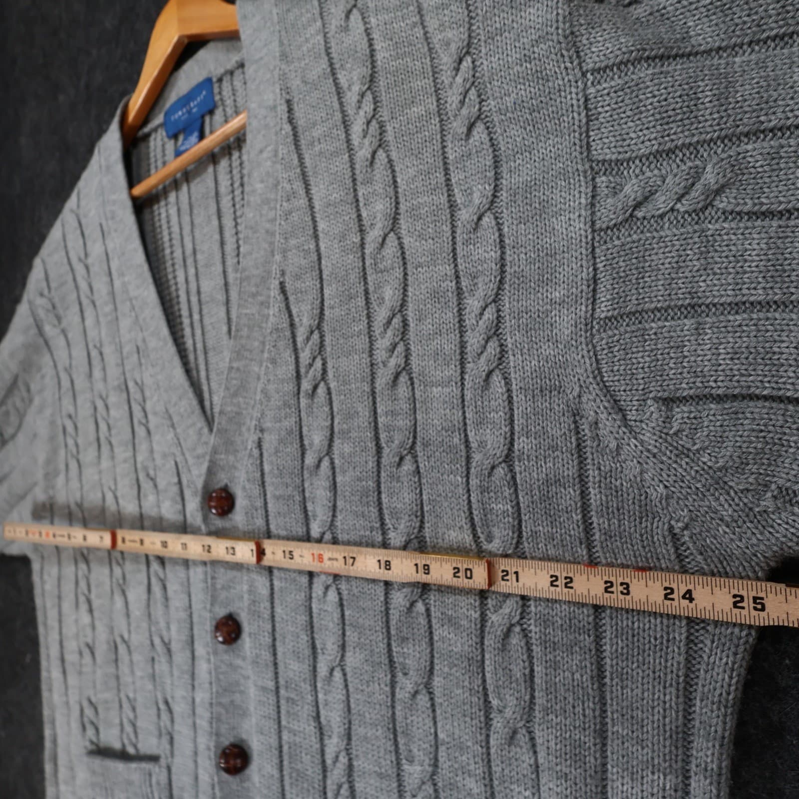 Towncraft Cardigan Sweater Mens XL Vintage Gray Cable Knit Button Front Classic - Thumbnail 3