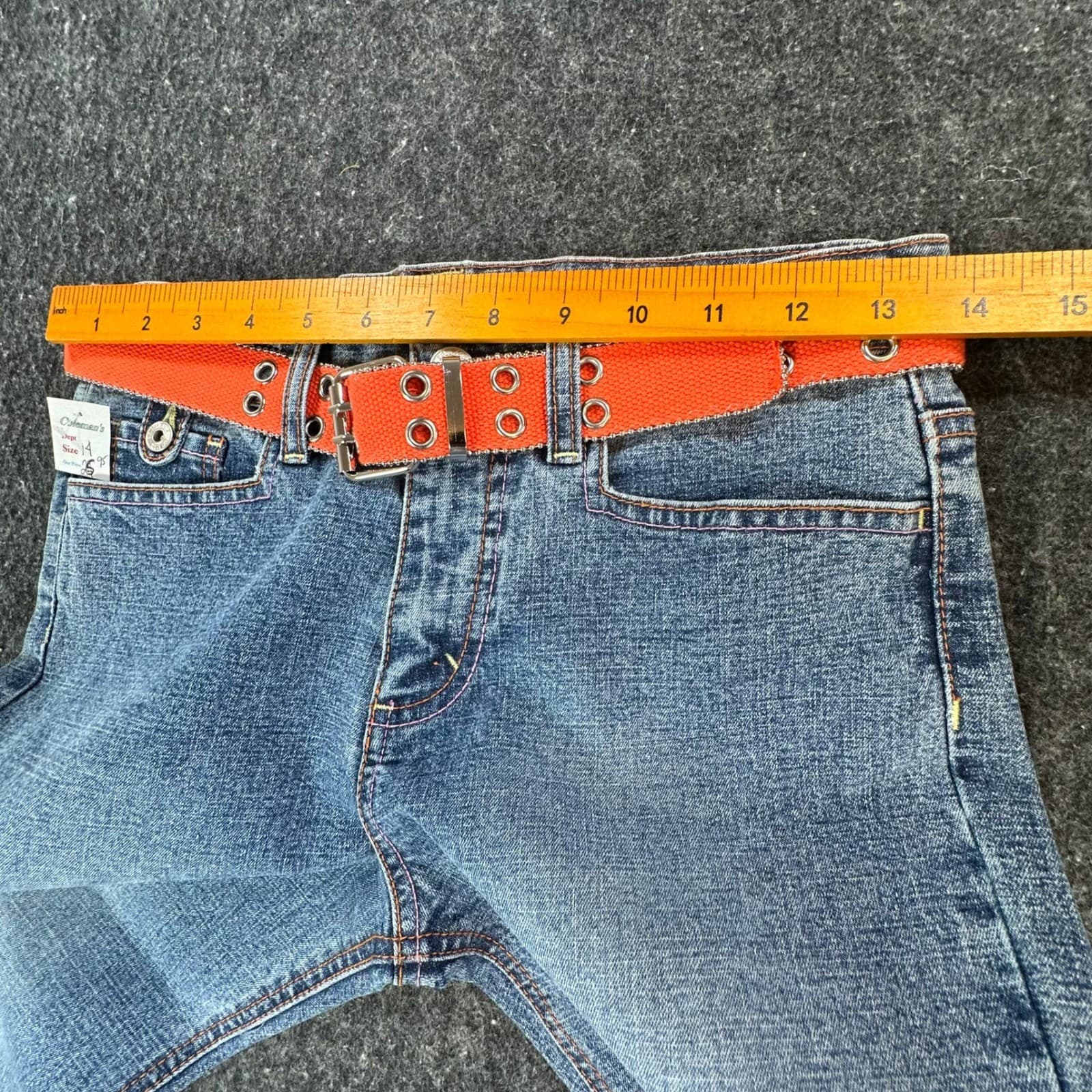U.S. Polo Assn Jeans Girls 14 Blue Ramie Blend Flare Y2K Vintage Orange Belt - Thumbnail 6