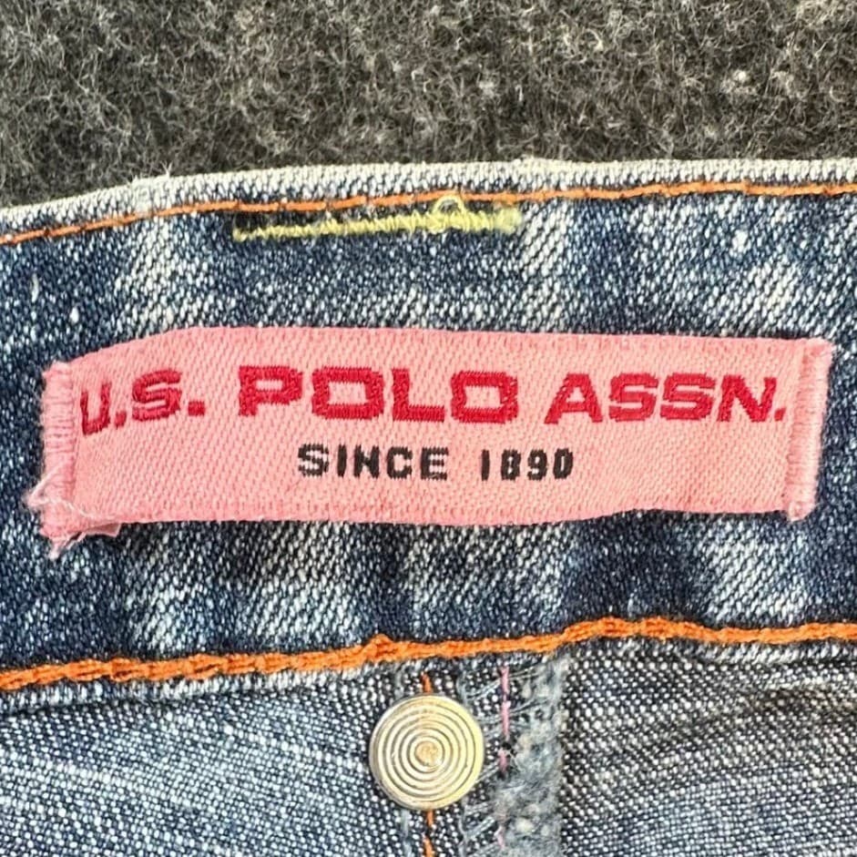 U.S. Polo Assn Jeans Girls 14 Blue Ramie Blend Flare Y2K Vintage Orange Belt - Thumbnail 8