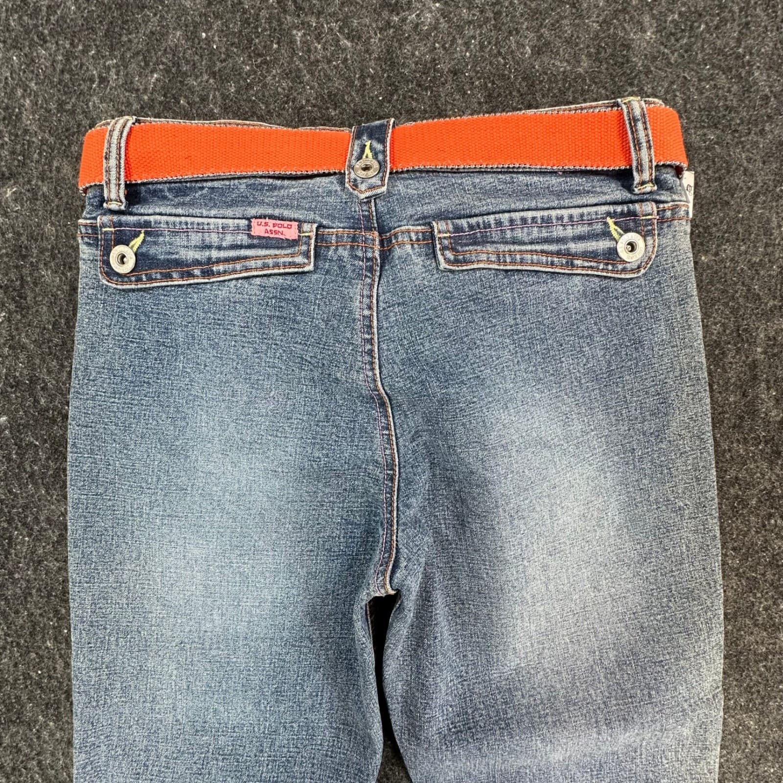 U.S. Polo Assn Jeans Girls 14 Blue Ramie Blend Flare Y2K Vintage Orange Belt - Thumbnail 10