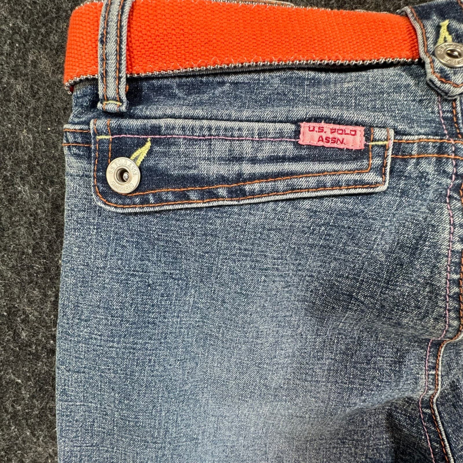 U.S. Polo Assn Jeans Girls 14 Blue Ramie Blend Flare Y2K Vintage Orange Belt - Thumbnail 12