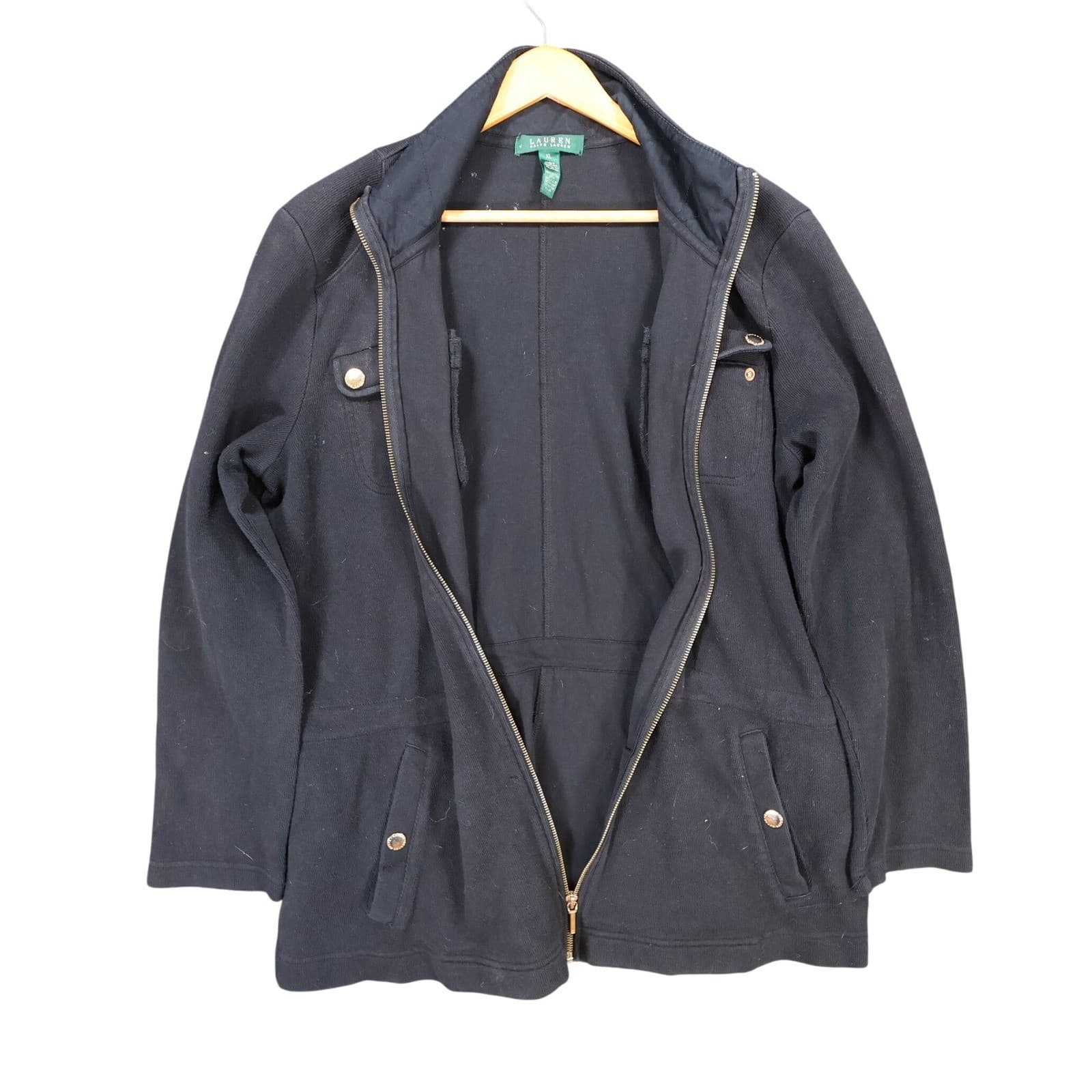 Lauren Ralph Lauren Jacket Womens XL Black Cotton Full Zip Utility Field Coat - Thumbnail 3