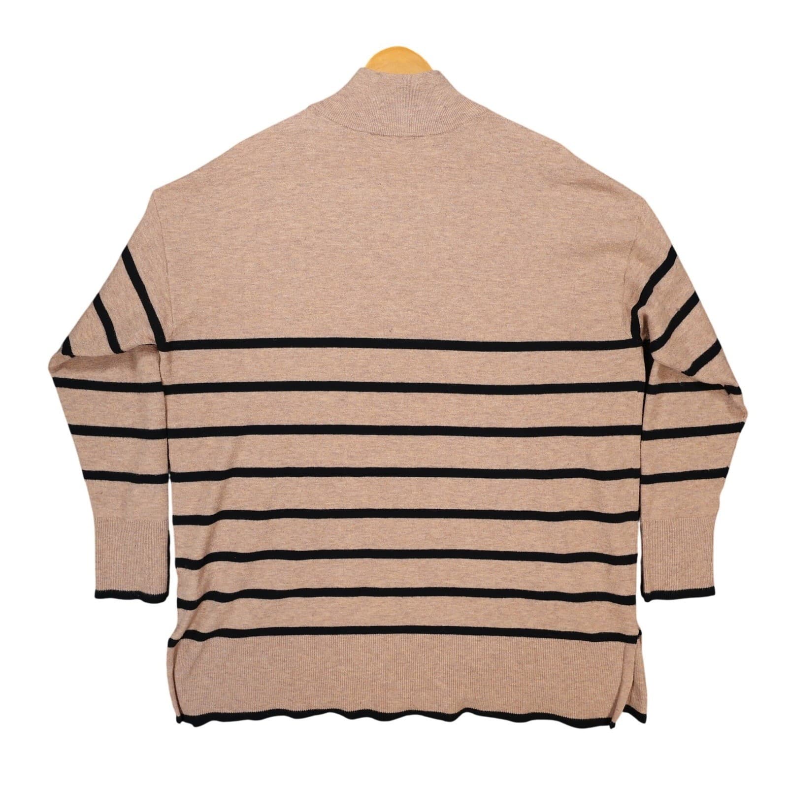 Ava & Viv Quarter Zip Pullover Women XXL Tan Black Striped Recycled Knit Sweater - Thumbnail 2