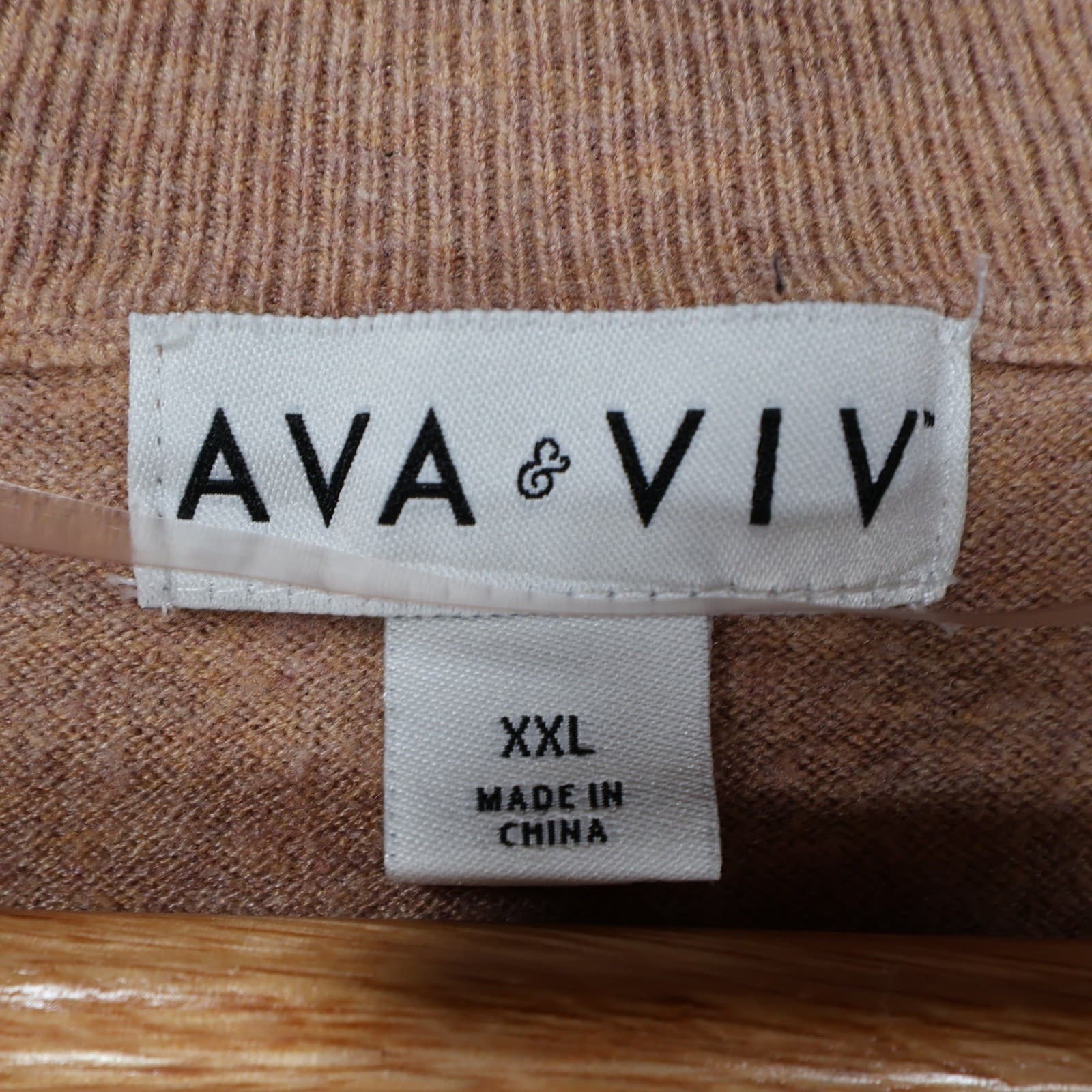Ava & Viv Quarter Zip Pullover Women XXL Tan Black Striped Recycled Knit Sweater - Thumbnail 7