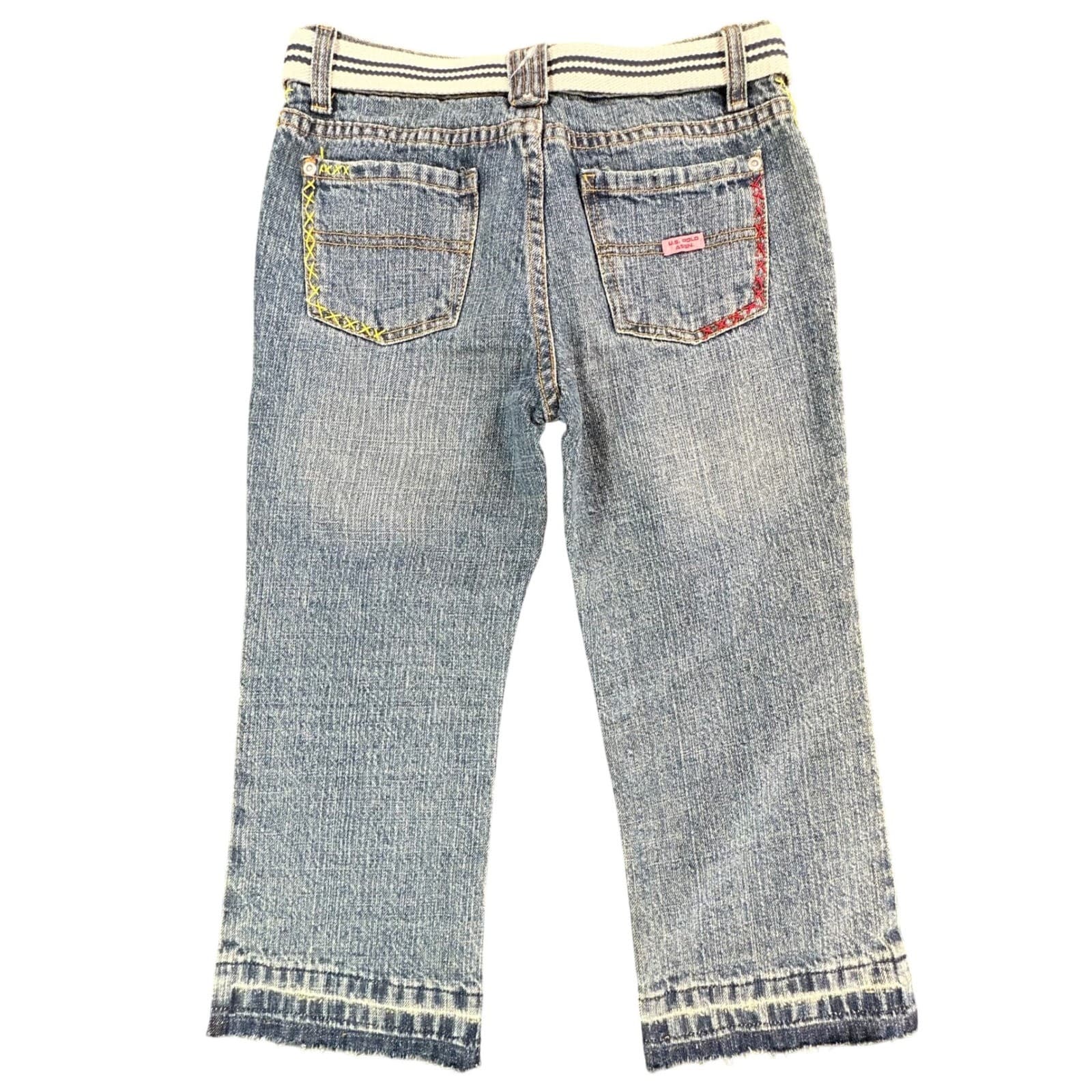 U.S. Polo Assn Jeans Girls 12 Blue Ramie Cotton Y2K Butterfly Embroidered Belted - Thumbnail 2