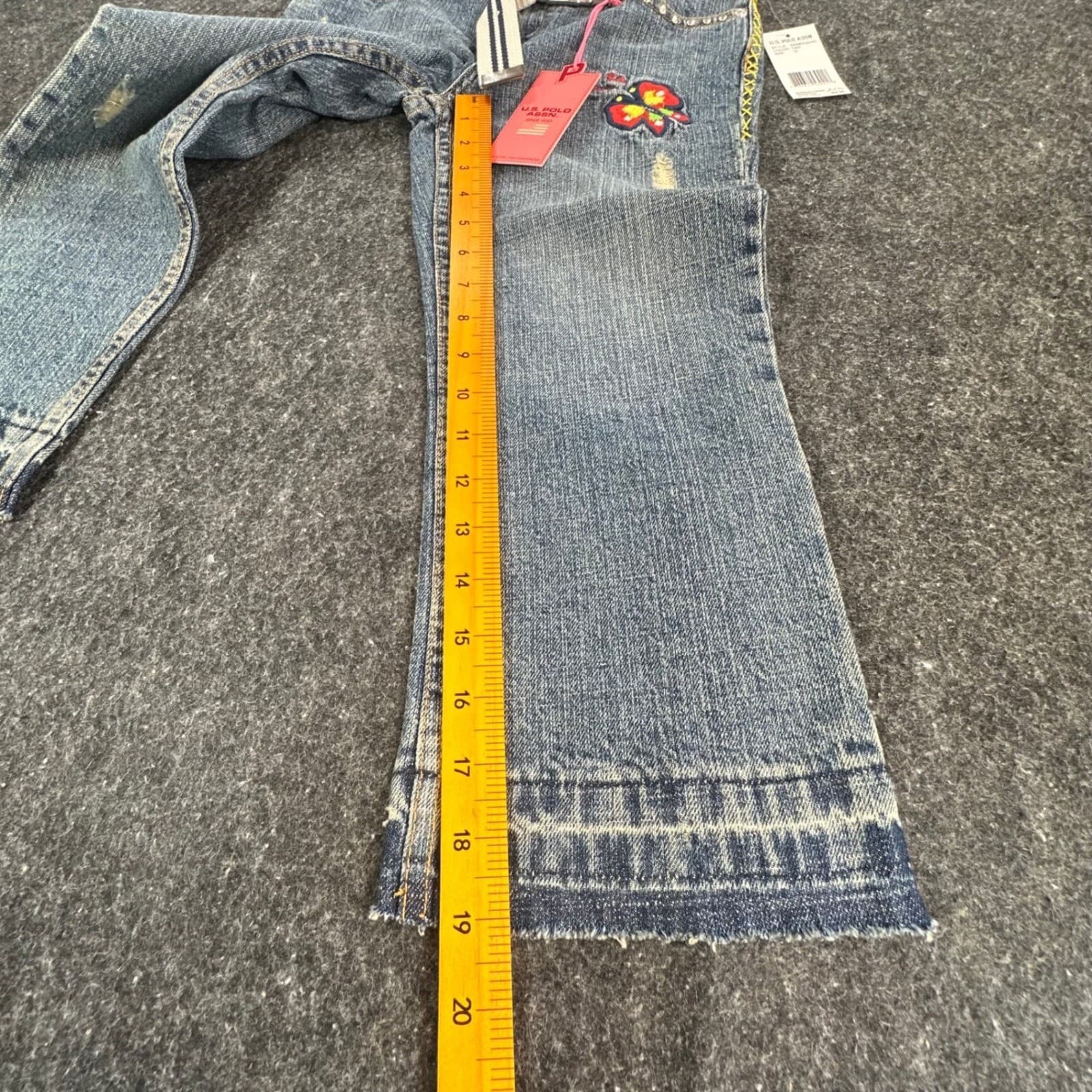 U.S. Polo Assn Jeans Girls 12 Blue Ramie Cotton Y2K Butterfly Embroidered Belted - Thumbnail 4