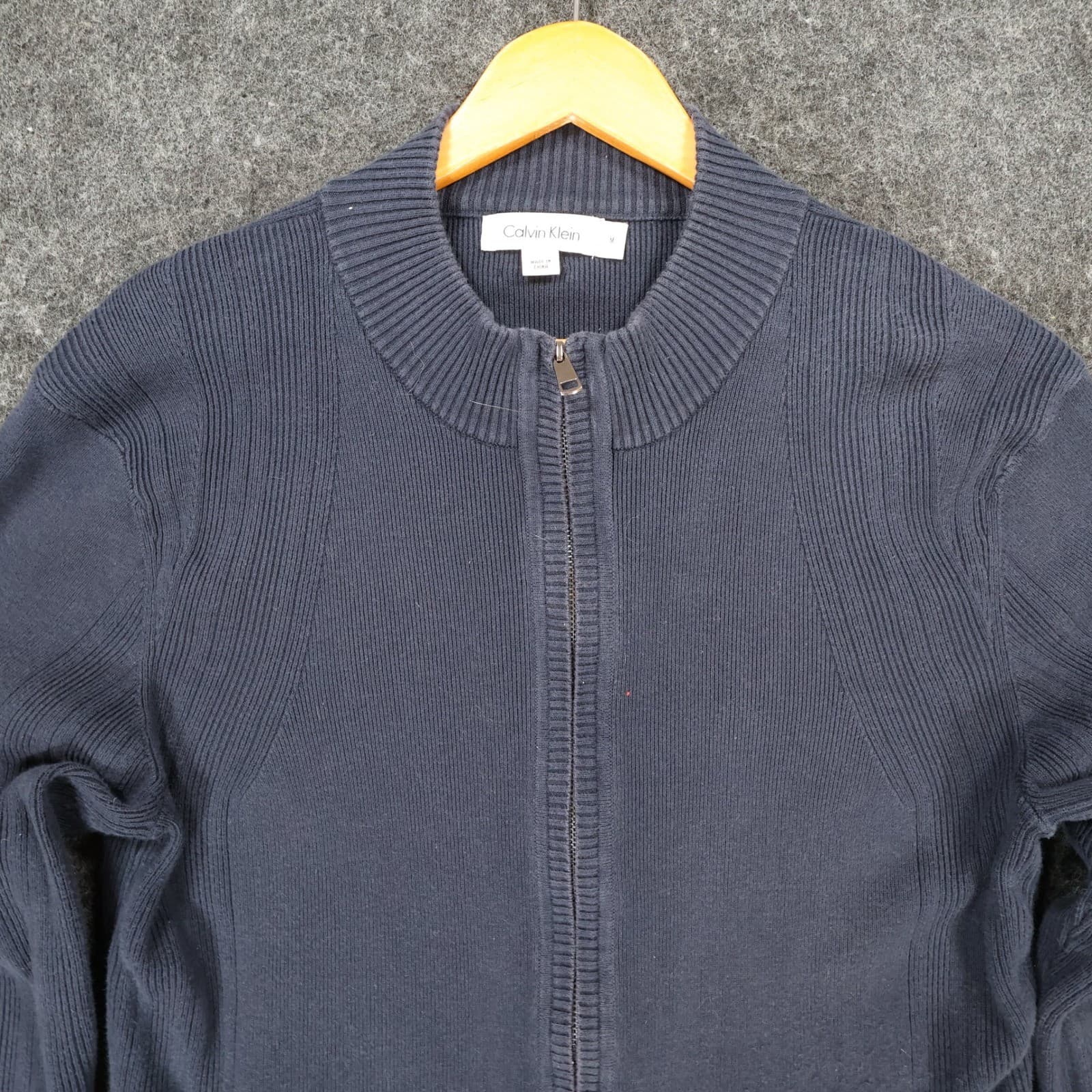 Calvin Klein Full Zip Cardigan Mens M Navy Blue Cotton Ribbed Mock Neck Sweater - Thumbnail 9